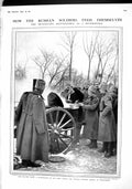 Original Old Antique Print 1915 Russian Siers Cossack Soup-Kitchen War Cross
