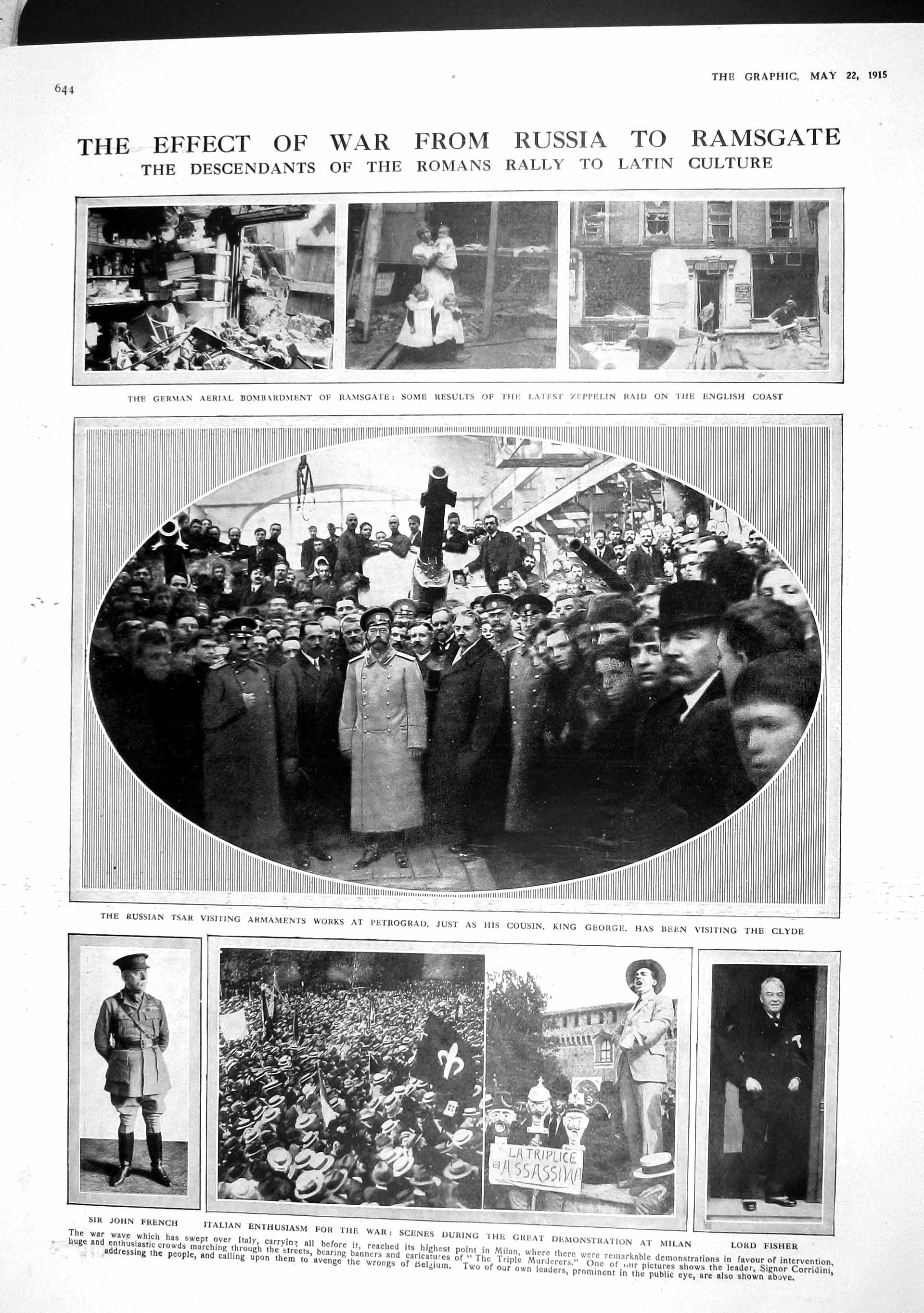 Old Antique Print 1915 Russian Tsar Petrograd Ramsgate War French Nepal 20th