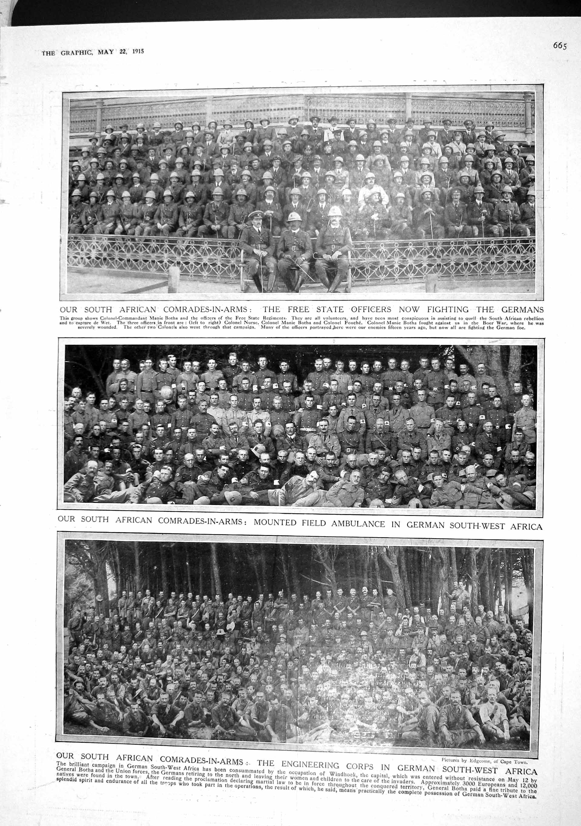 Old Antique Print 1915 Manie Botha Africa War Fouche War Medals Colgate 20th