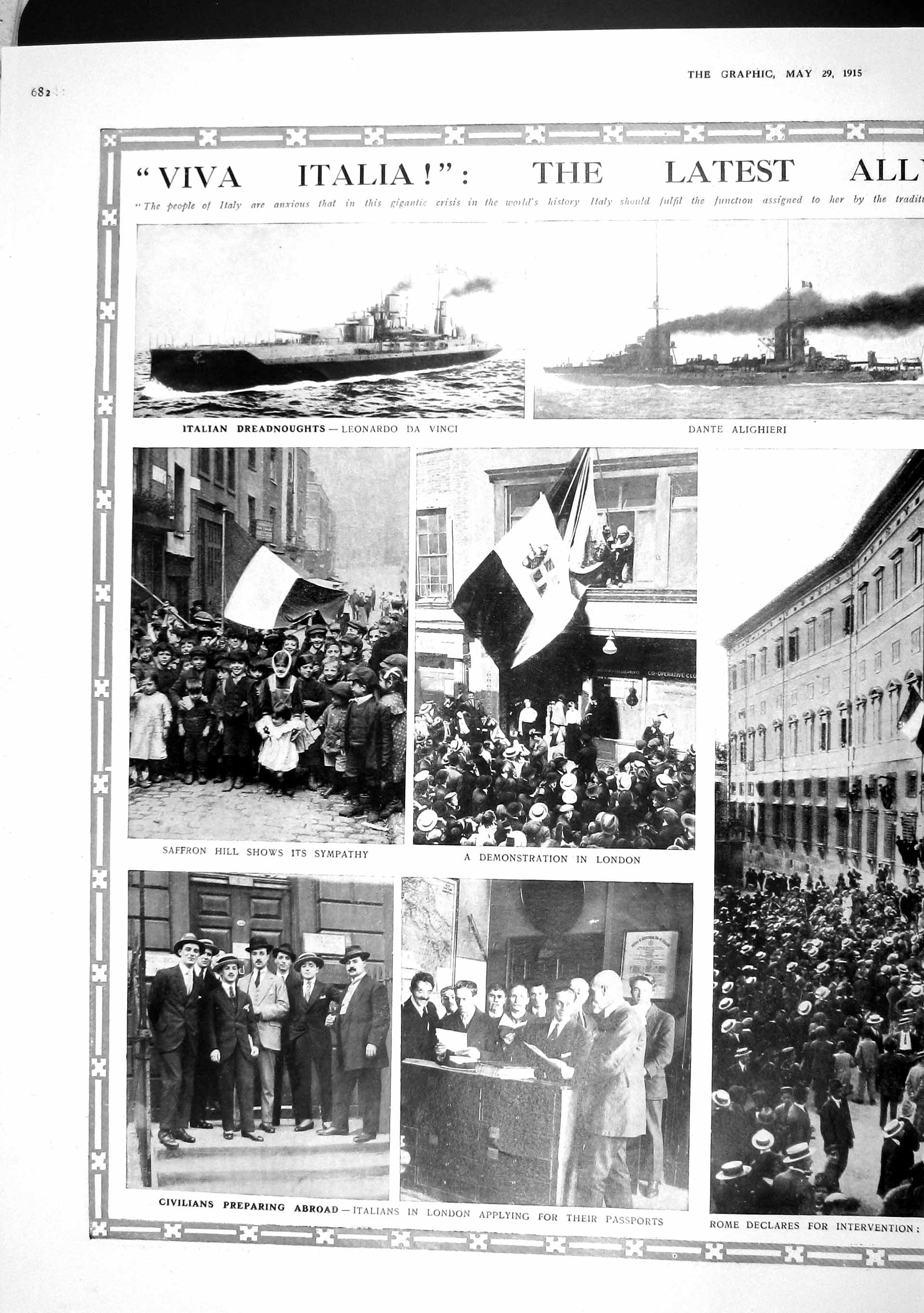 Old Antique Print 1915 Italy War Ship Leonardo Vinci Alighieri San Marco 20th