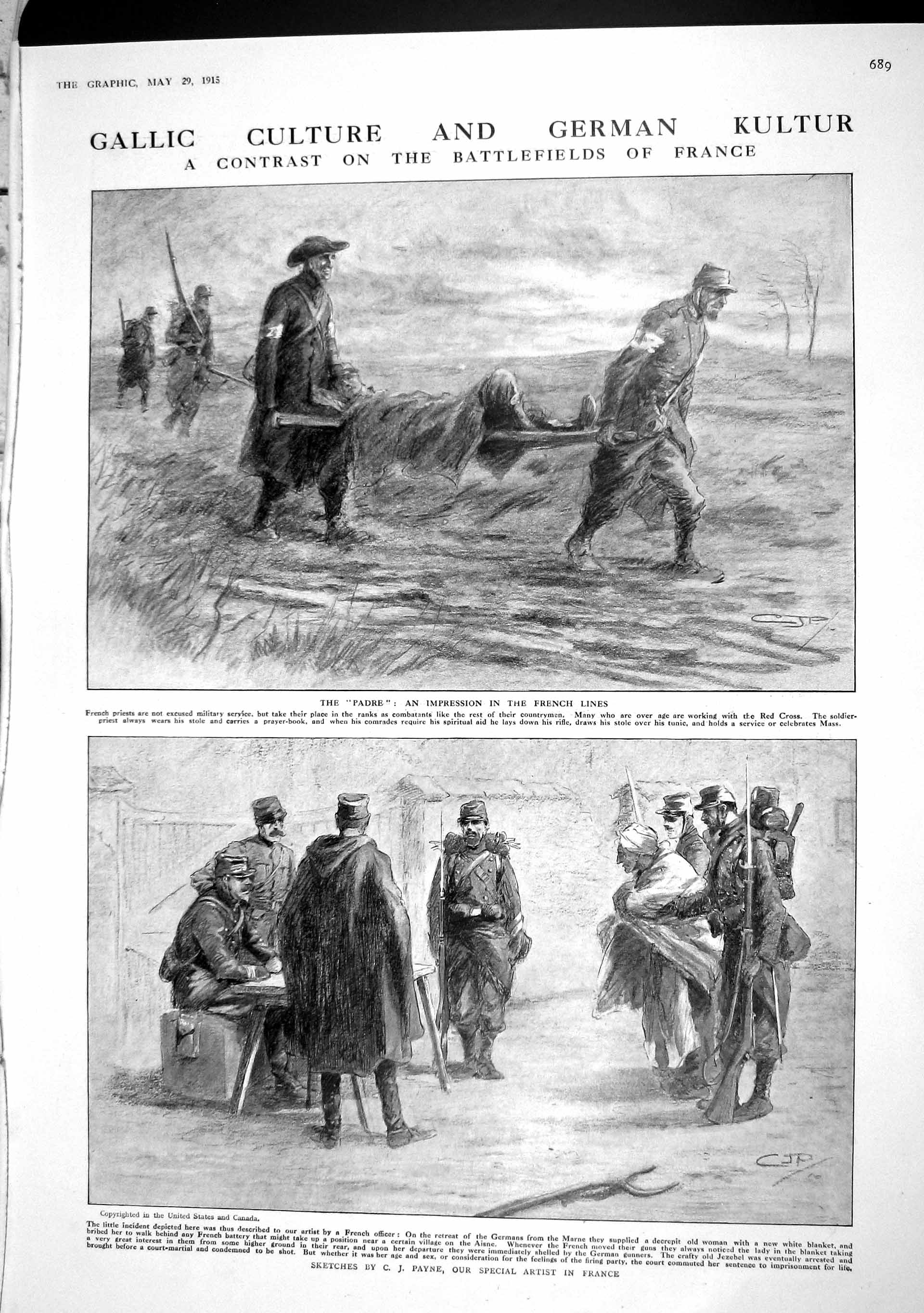 Original Old Antique Print 1915 Battlefields France War Siers Y.M.C.A. Concert