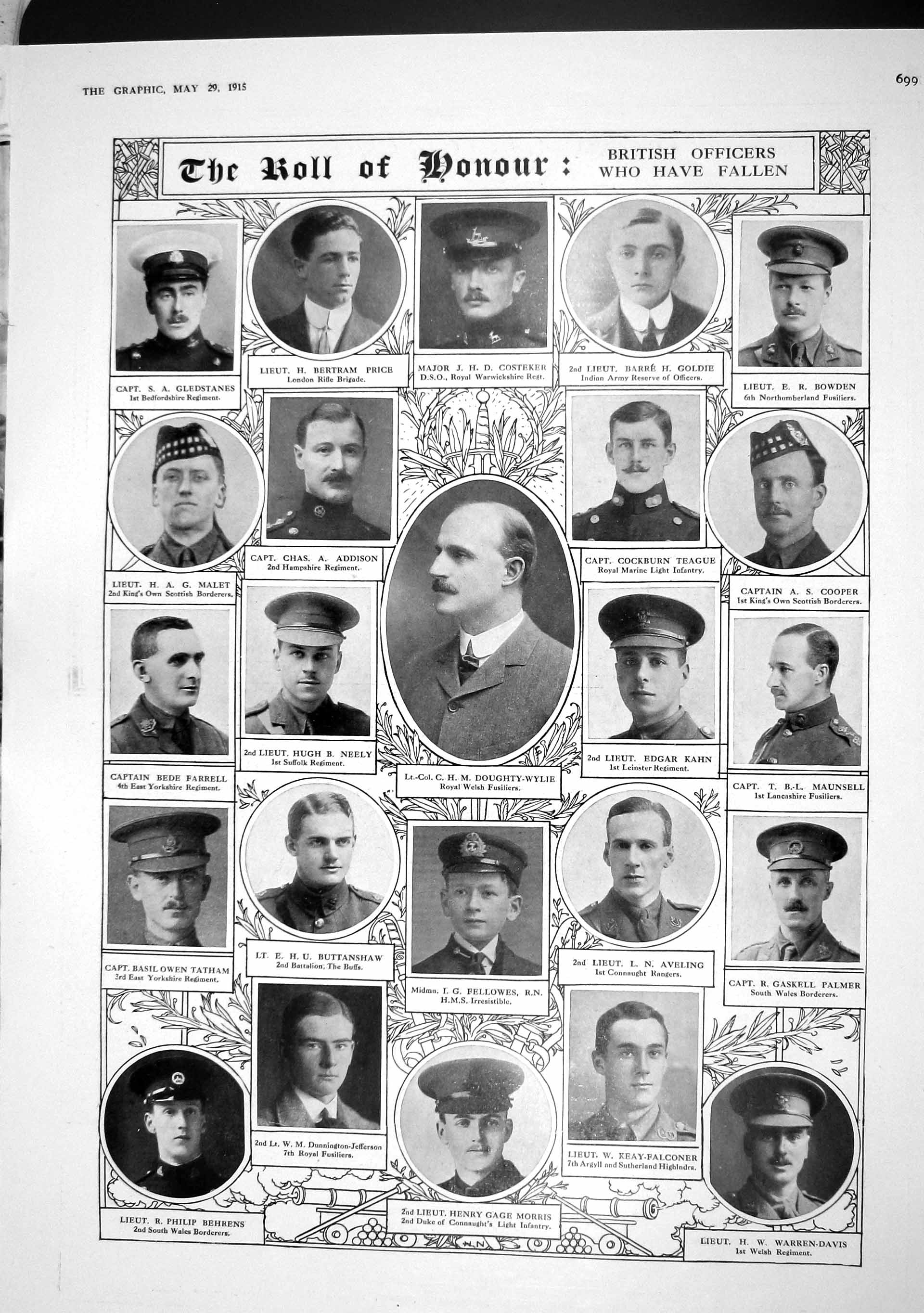 Old Antique Print 1915 War Honour Doughty-Wylie Fellowes Tatham Gambling 20th