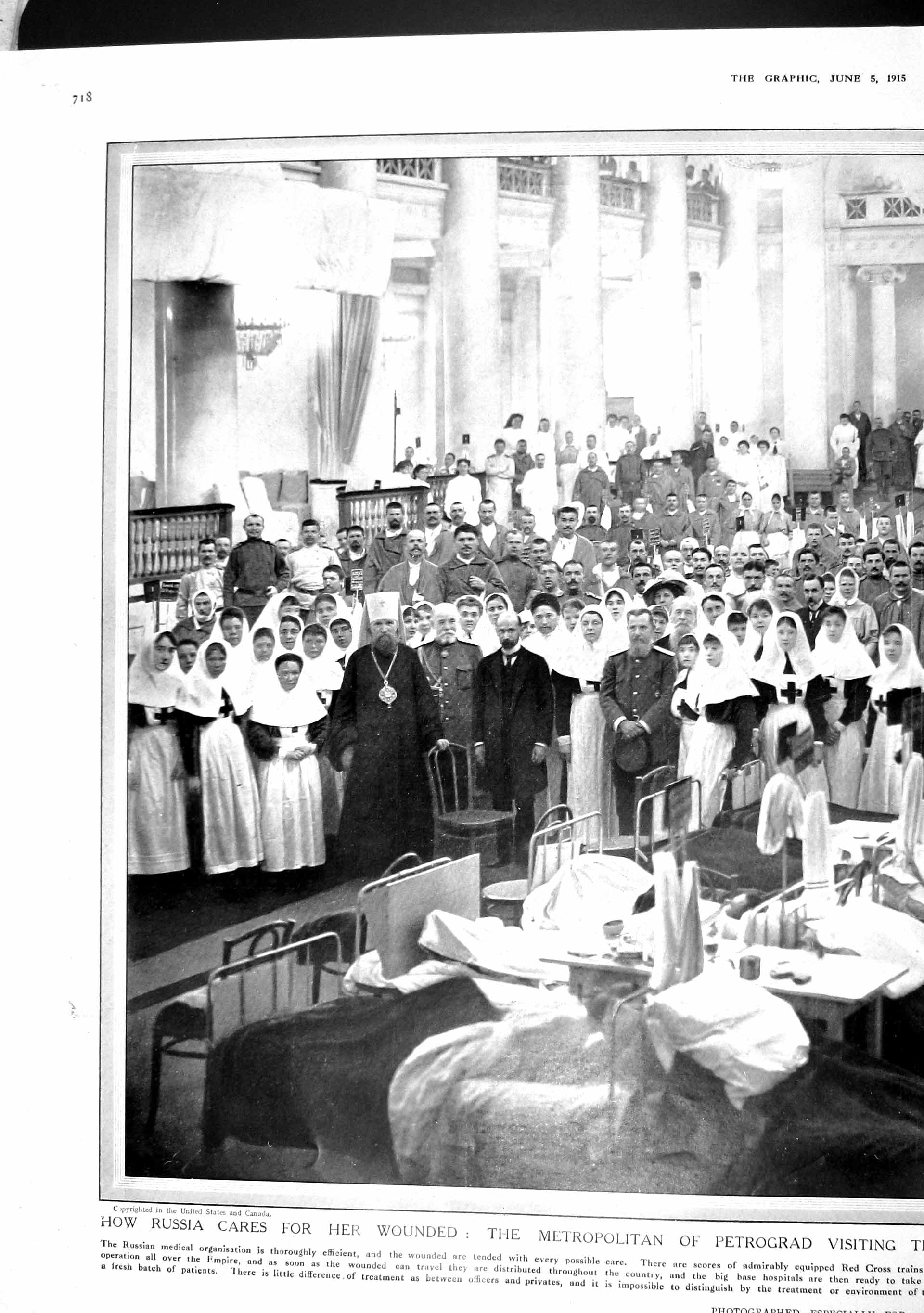 Old Antique Print 1915 Petrograd Russia War Hospital Soliders Red Cross 20th
