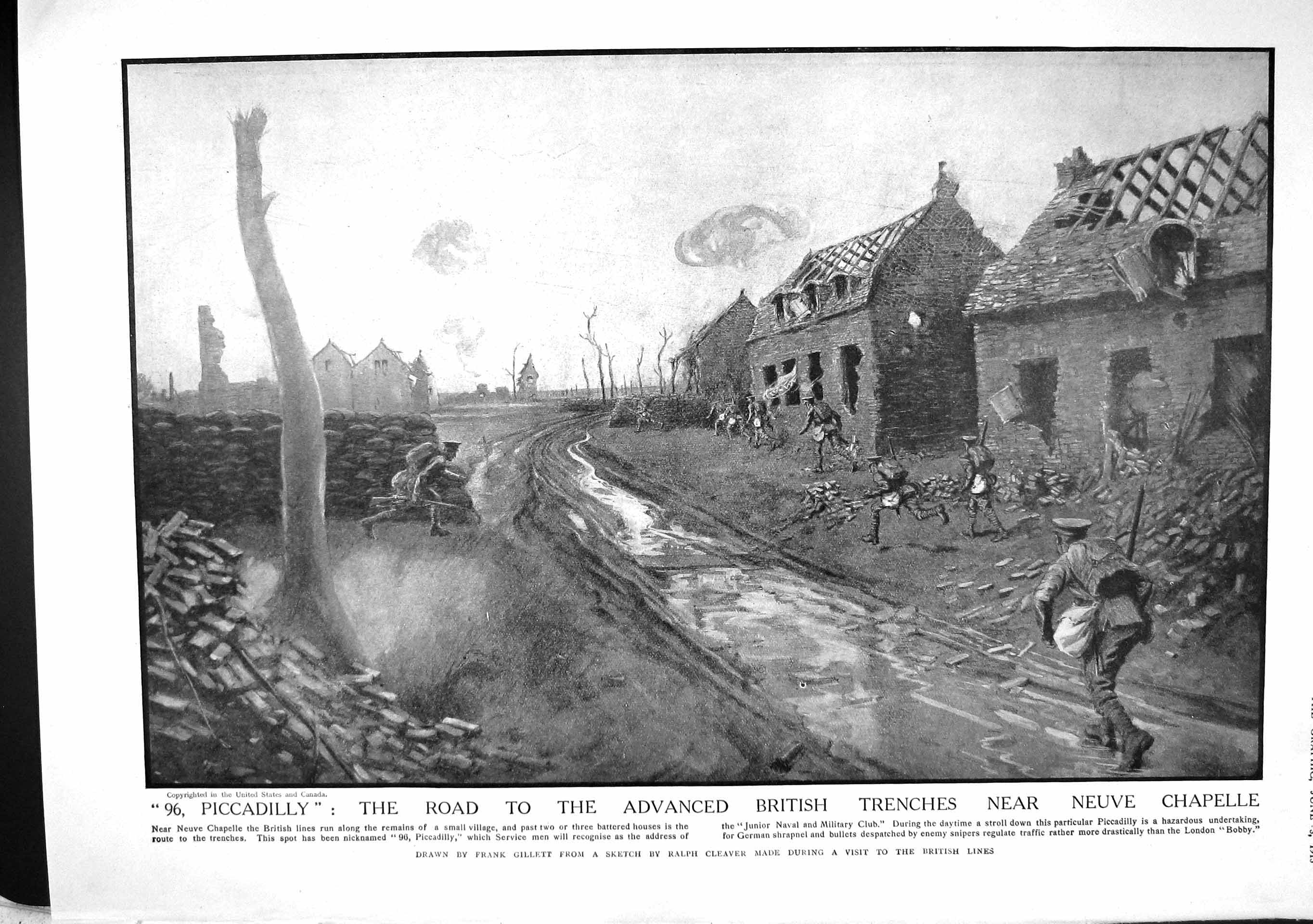 Old Antique Print 1915 British War Trenches Neuve Chapelle Refugees Italy 20th