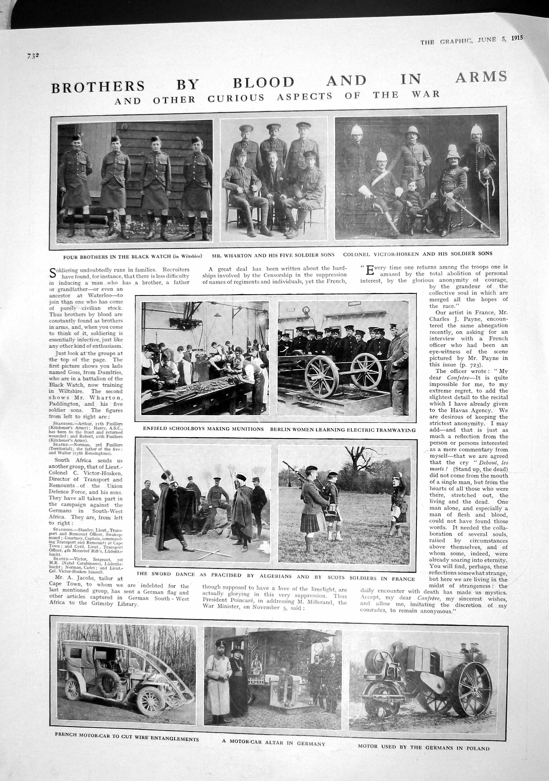 Original Old Antique Print 1915 Black Watch Siers Wharton Motor Car Geddes West