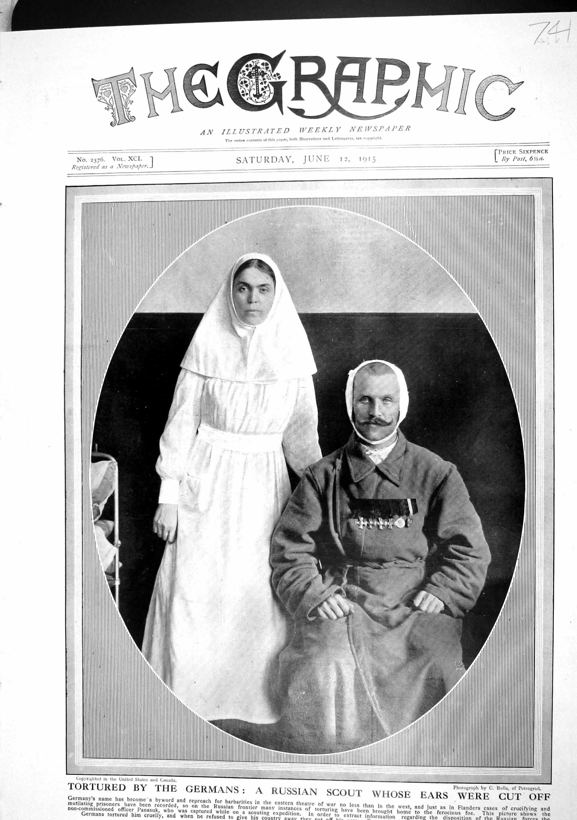 Old Antique Print 1915 Russian Scout Ears Cut Off Panasuk Petrograd Nurse 20th