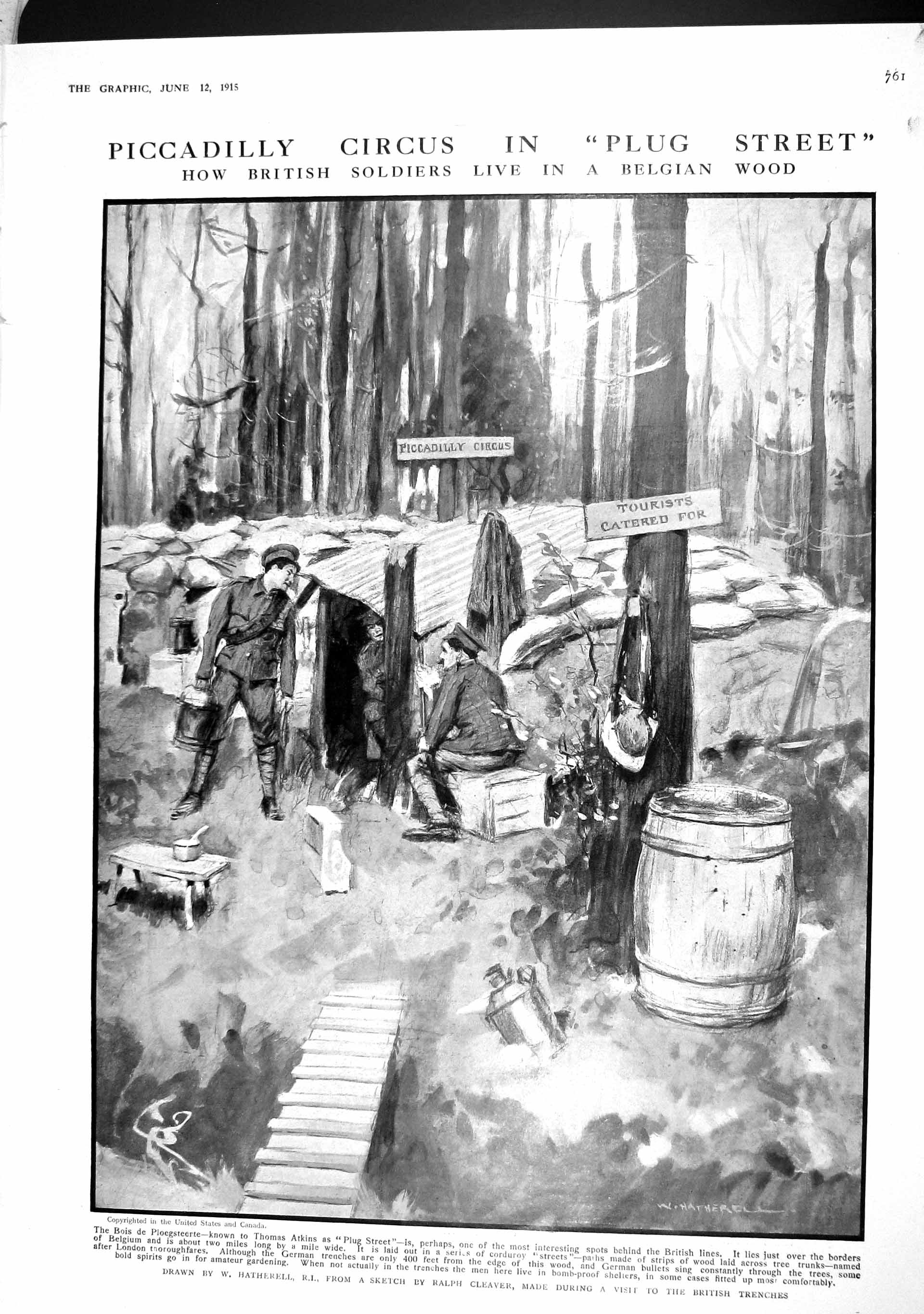 Original Old Antique Print 1915 British Siers Belgian Wood War London Sentry