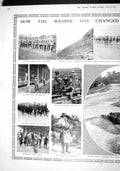 Original Old Antique Print 1915 War Siers Hospital Trench Postman Golf Children