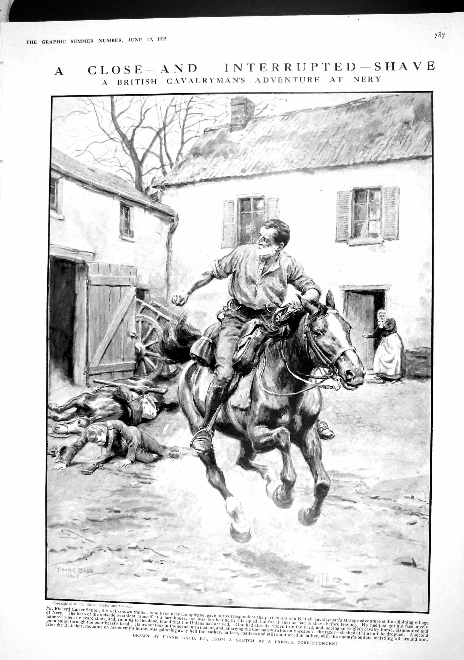 Original Old Antique Print 1915 War British Sier Carter Nery Wounded Versailles