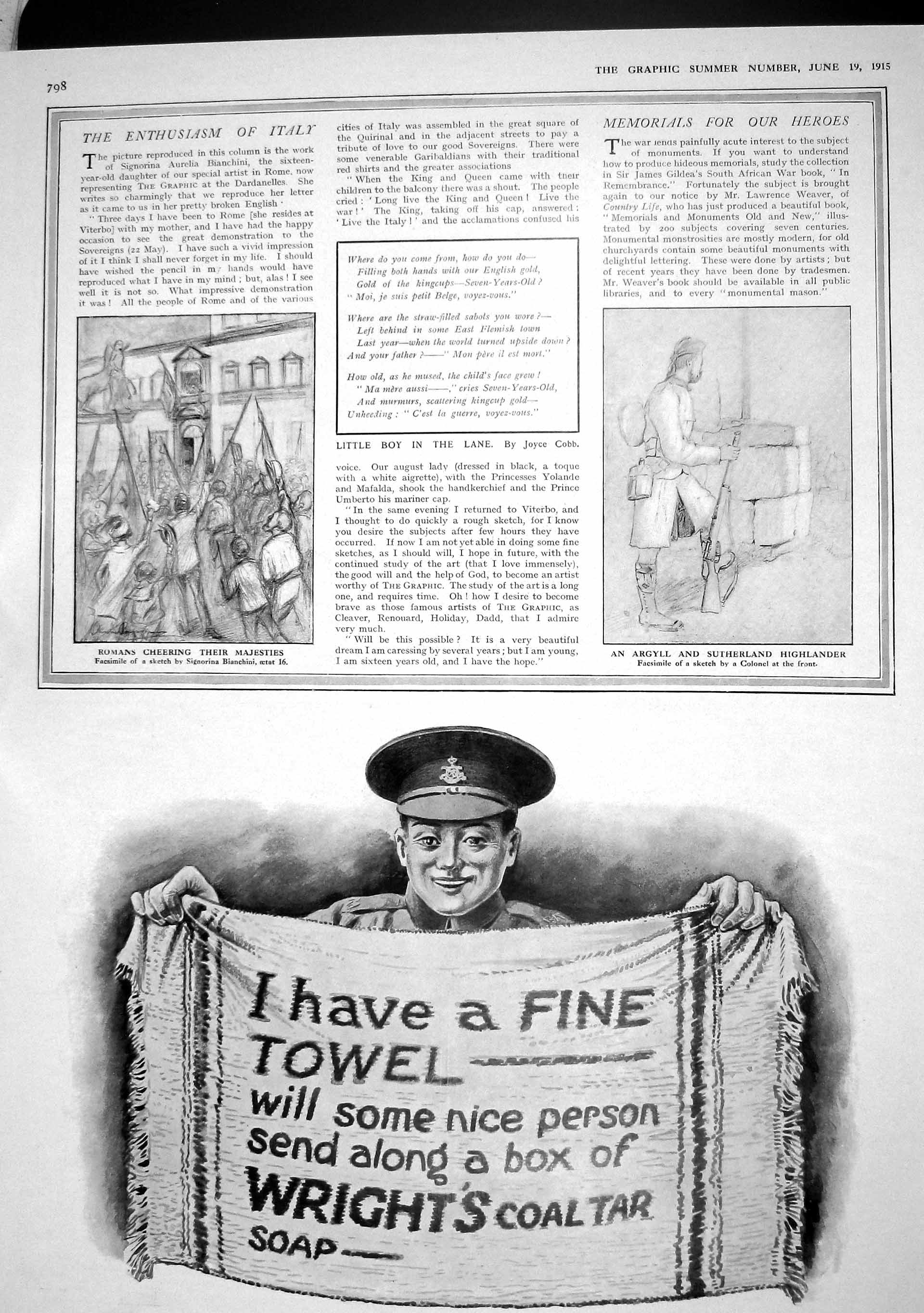 Original Old Antique Print 1915 Argyll Sutherland Highlanders Siers War Romans