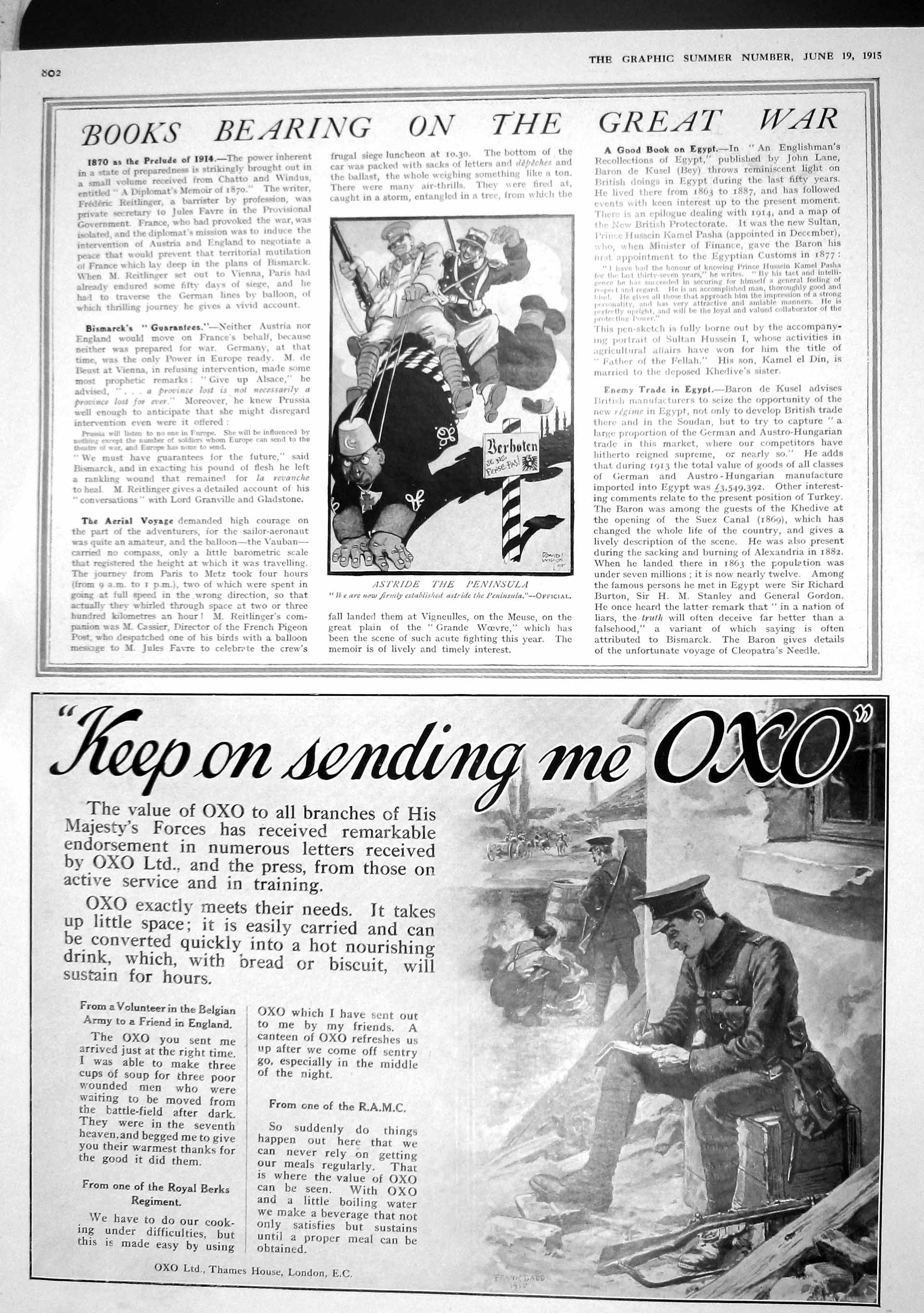 Original Old Antique Print 1915 Comedy War Scene Oxo Siers Thames London 20th
