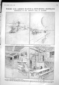 Old Antique Print 1915 Zeppelin Aircraft Base Dunkirk Windmill Mill Heyst 20th
