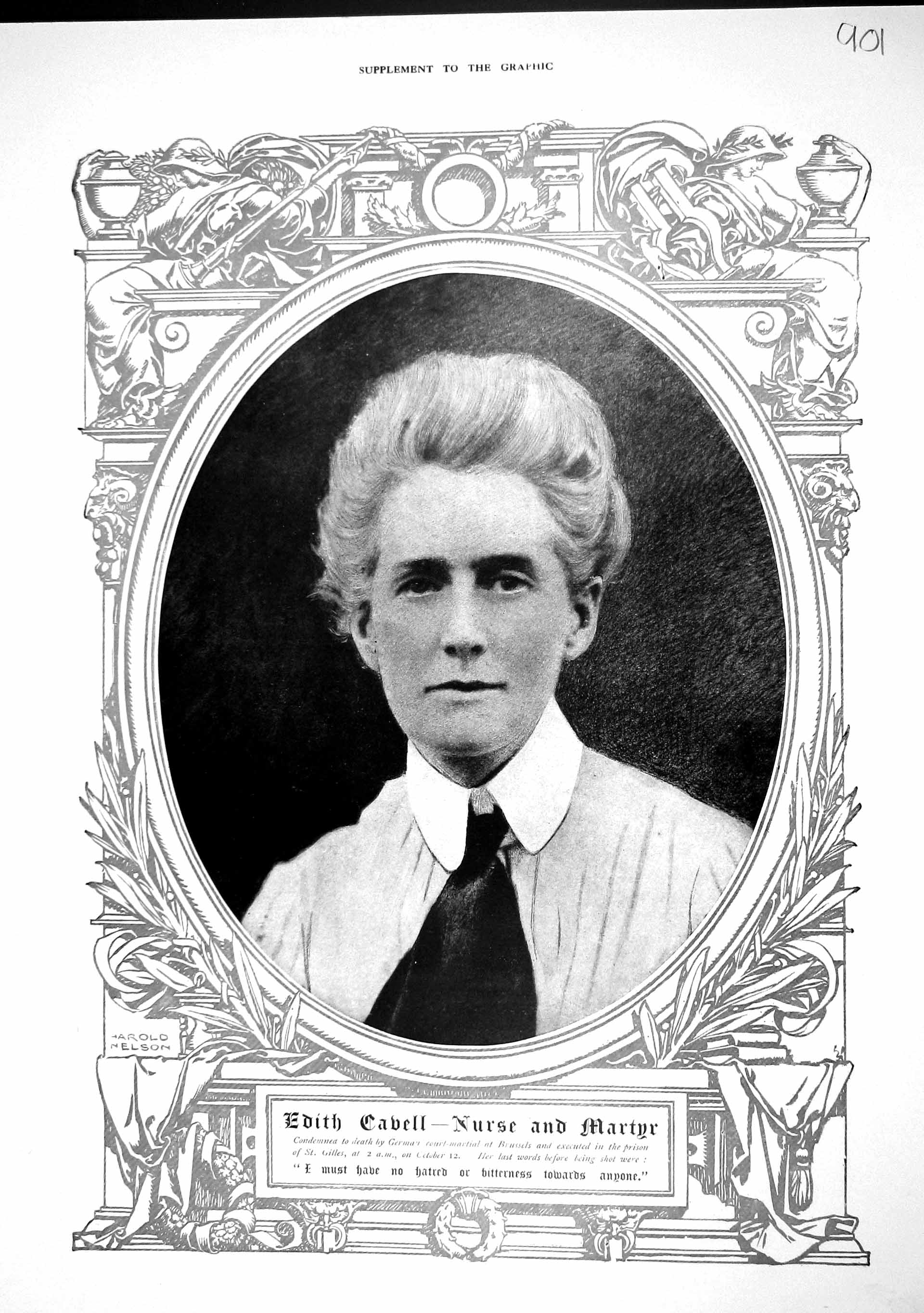 Original Old Antique Print 1915 Portrait Edith Cabell War Nurse Martyr 20th