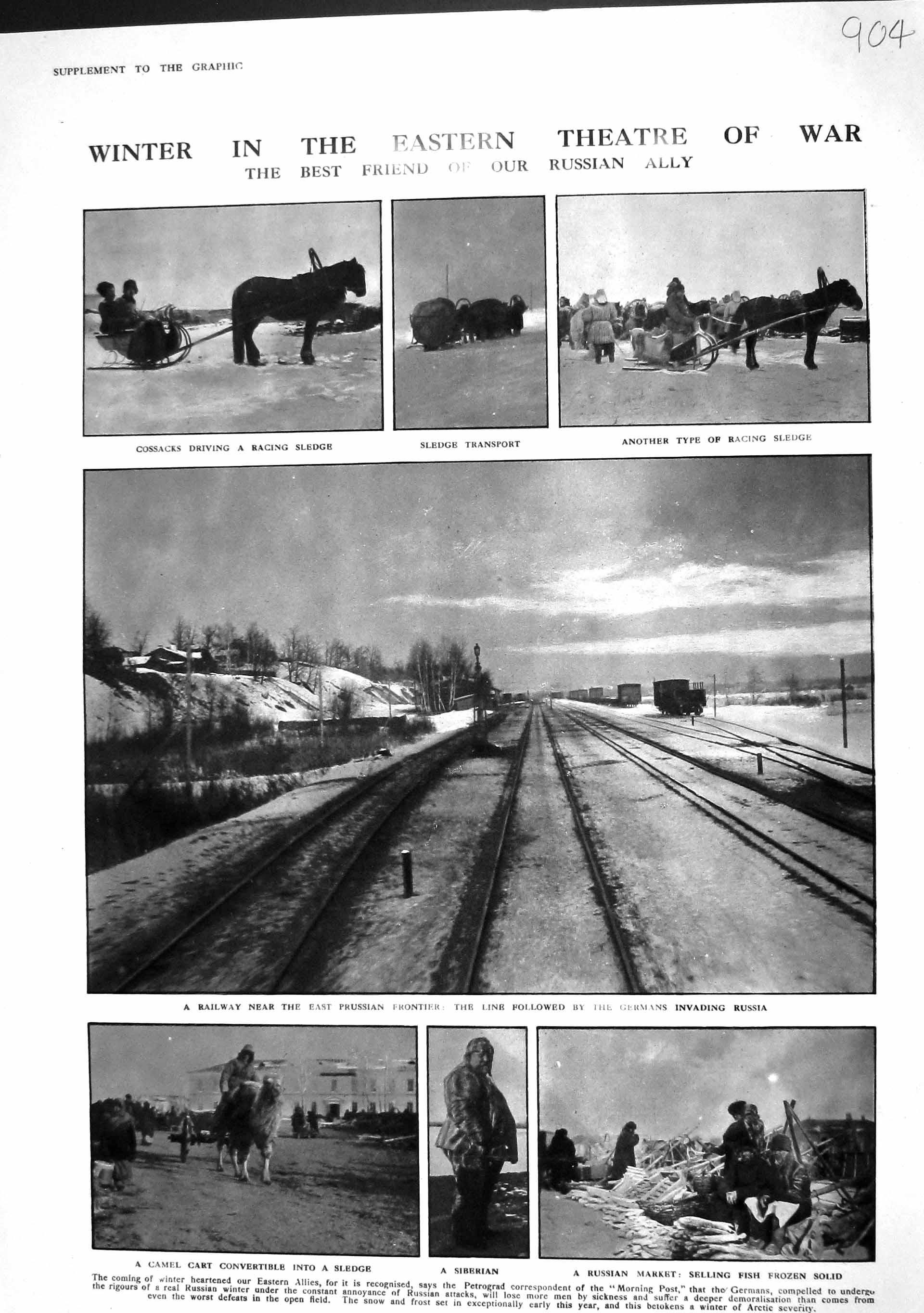 Original Old Antique Print 1915 War Cossacks Railway Prussian Frontier Siberian