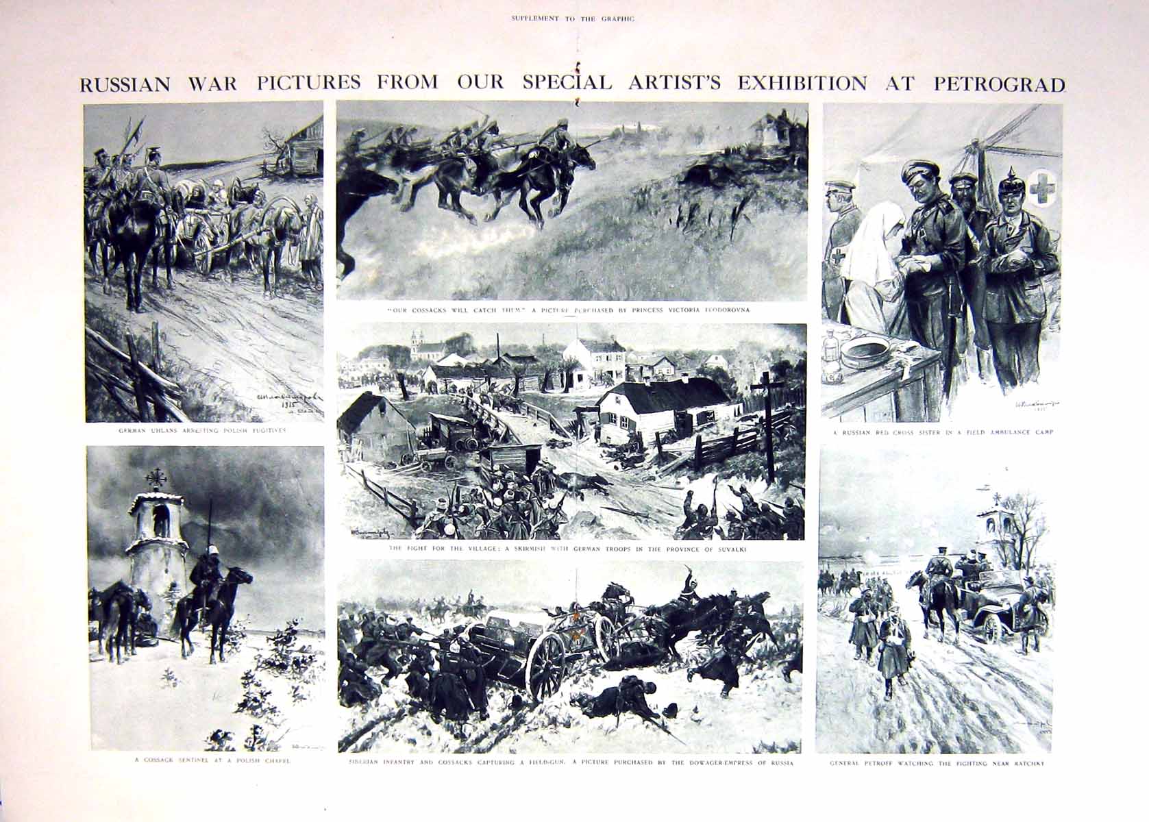 Original Old Antique Print 1915 Russian War Petrograd Red Cross Nurse Petroff
