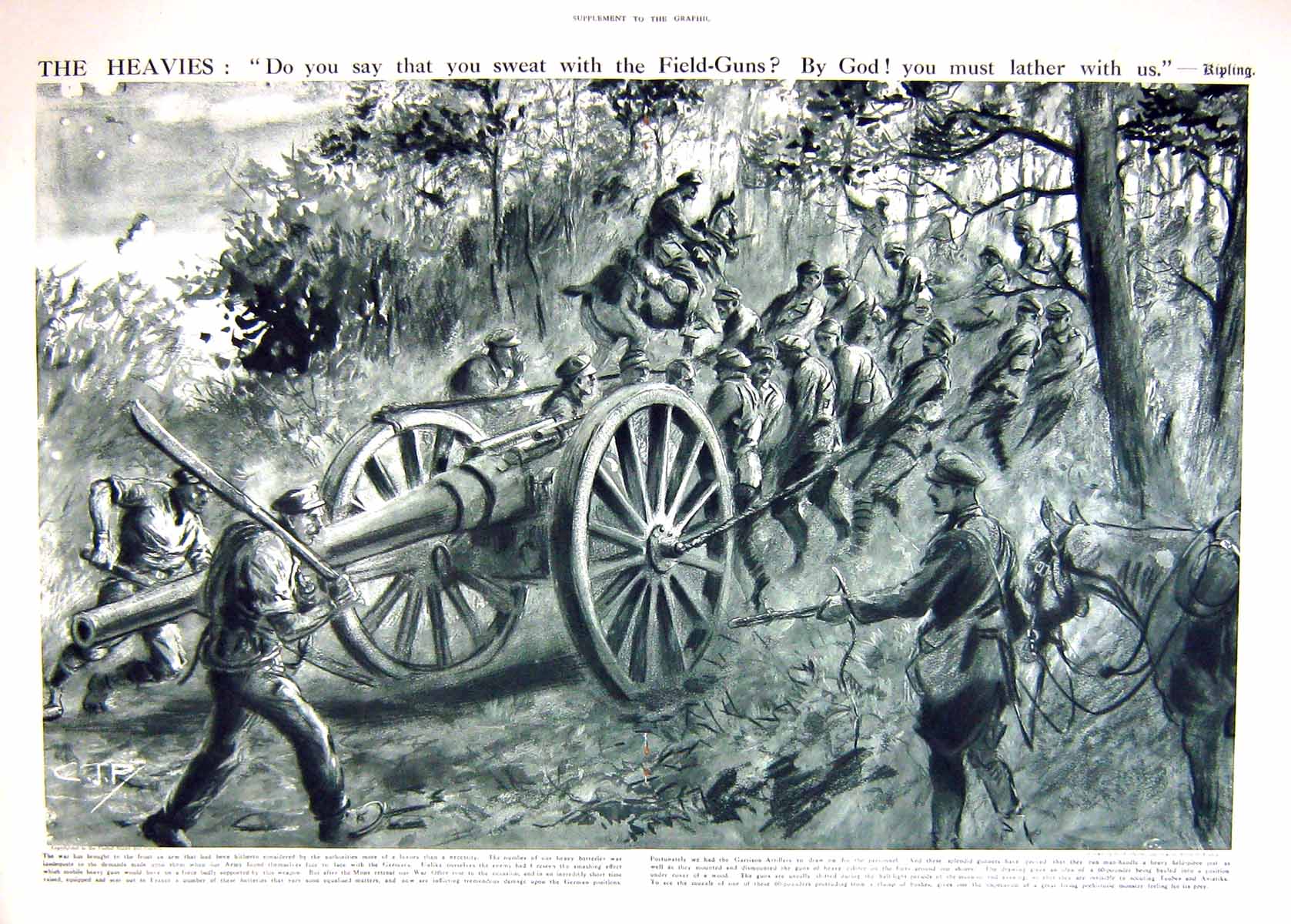 Original Old Antique Print 1915 War Siers Field Gun Germans Gunners Payne 20th