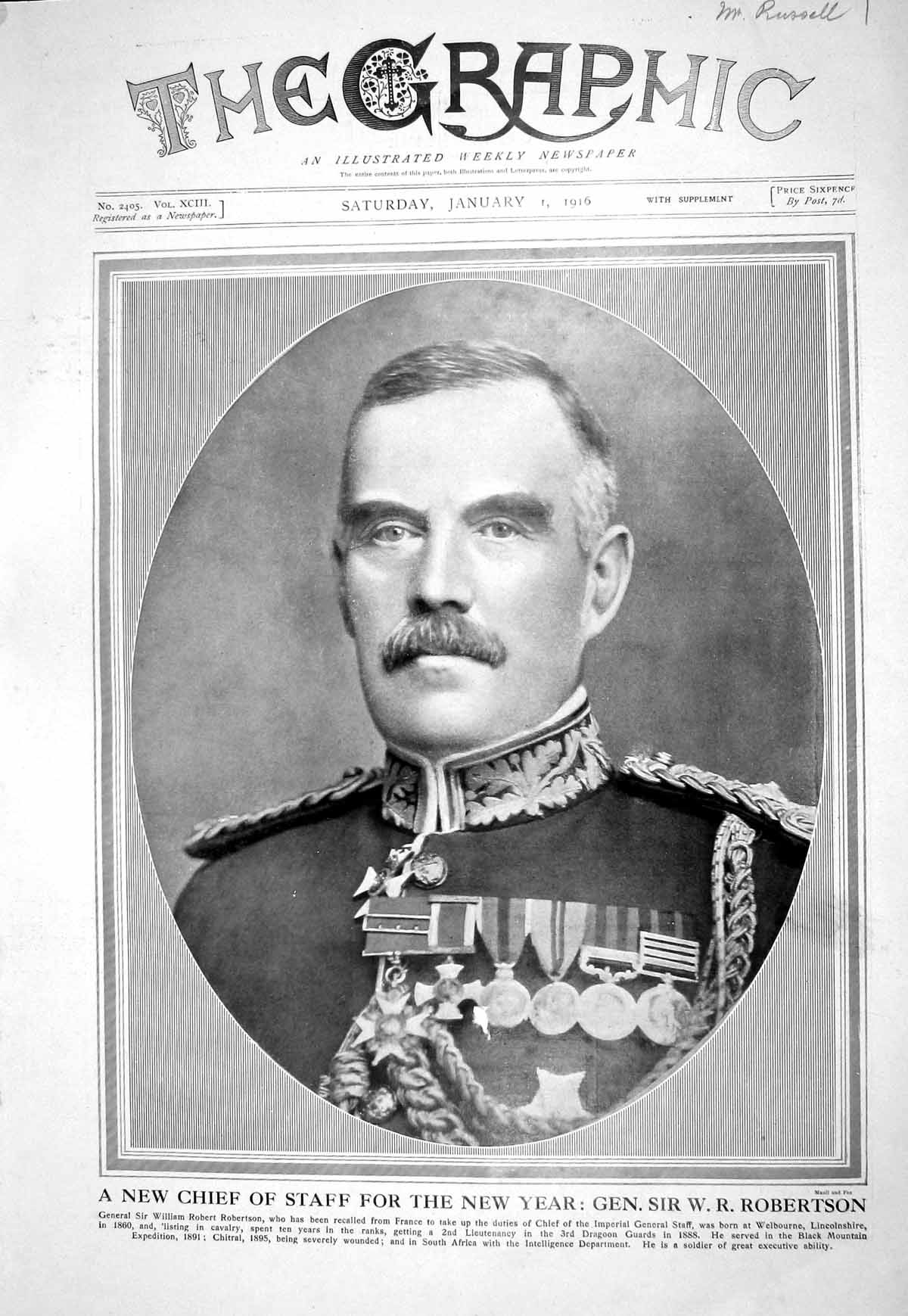 Old 1916 General Sir William Robert Robertson Chief Staff Welbourne W 20th