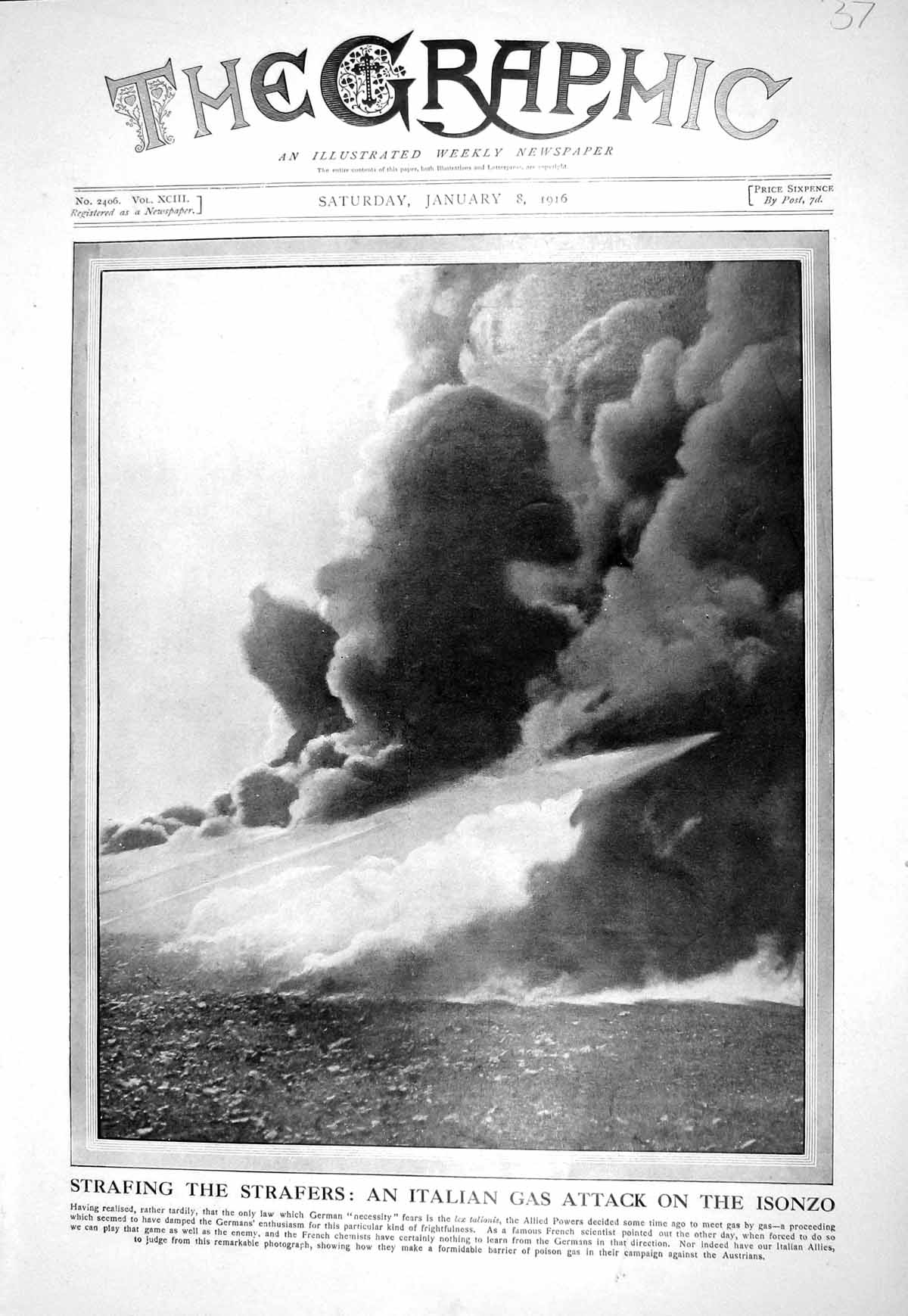 Old Print 1916 War Italian Gas Attack Isonzo Strafing Strafers Photograph 20th