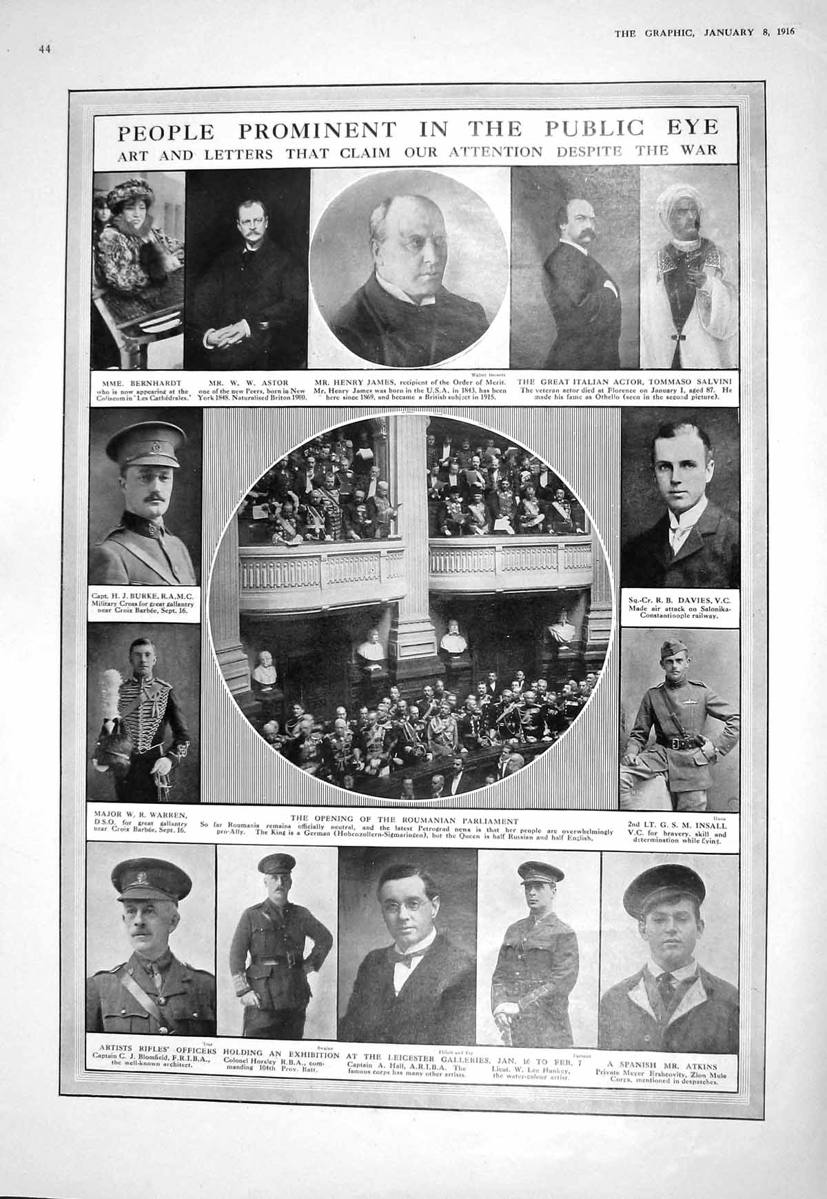 Old 1916 Henry James Roumanian Parliament Insall Atkins War Astor Der 20th
