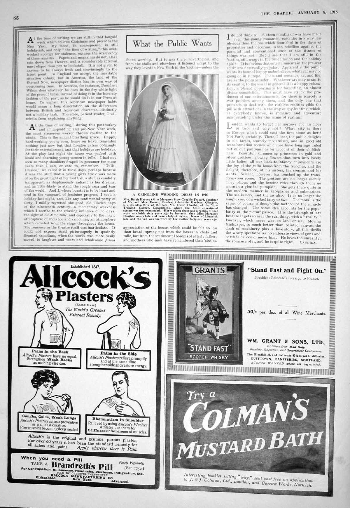 Old Antique Print 1916 Crinoline Wedding Dress Margaret Fraser Colman'S On 20th