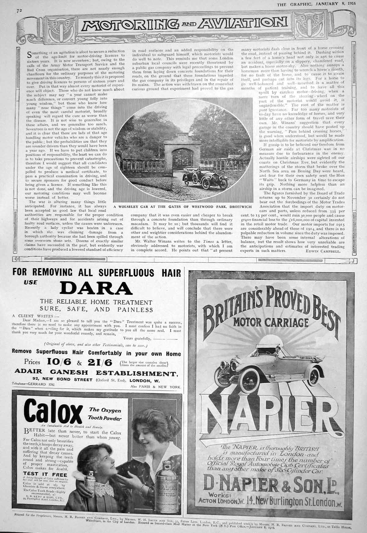 Old 1916 Wolseley Motor Car Gates Westwood Park Droitwich Napier Calo 20th