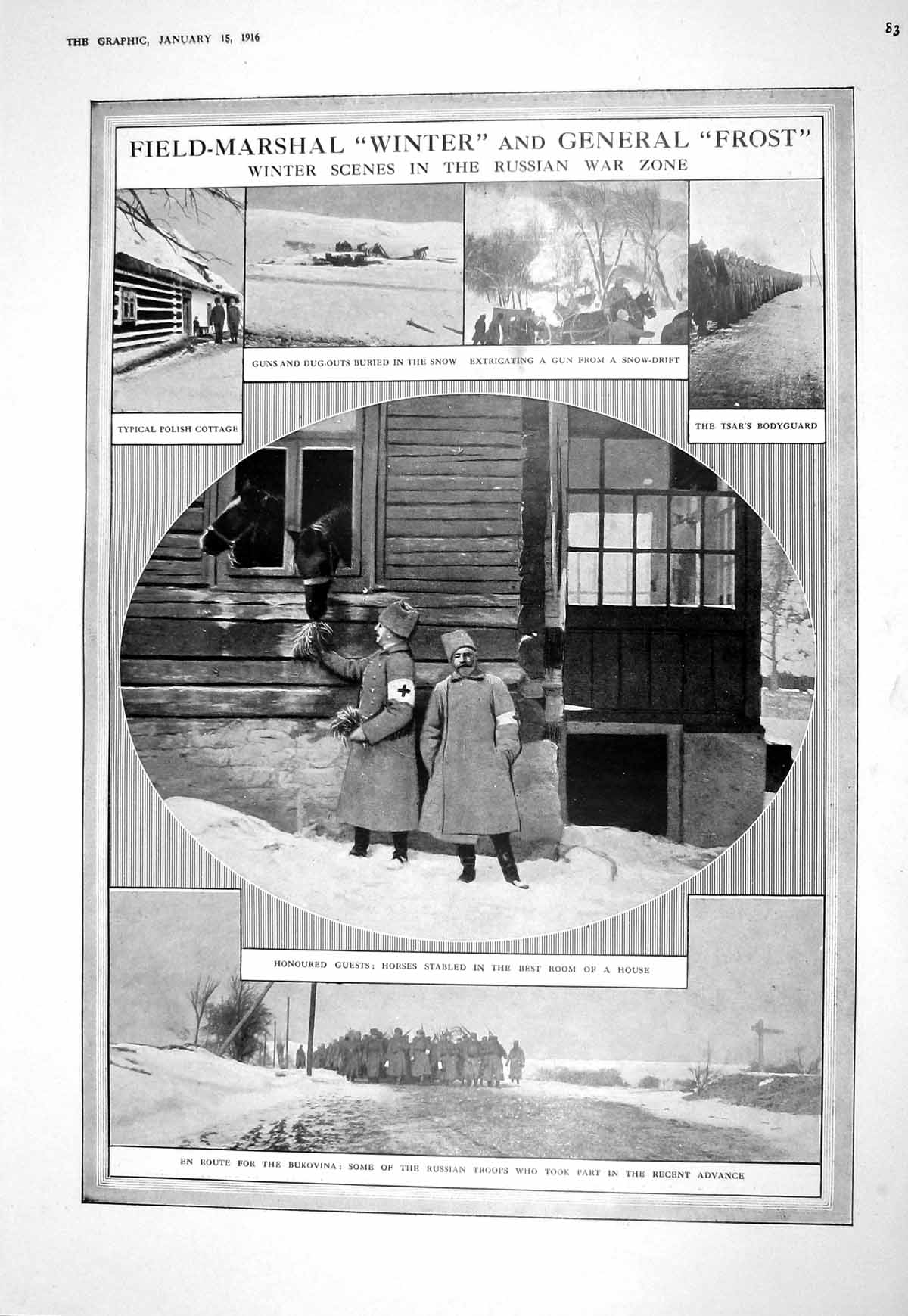 Old Print 1916 War Winter Russia War Bukovina Russian Siers Ships Vesuvi 20th