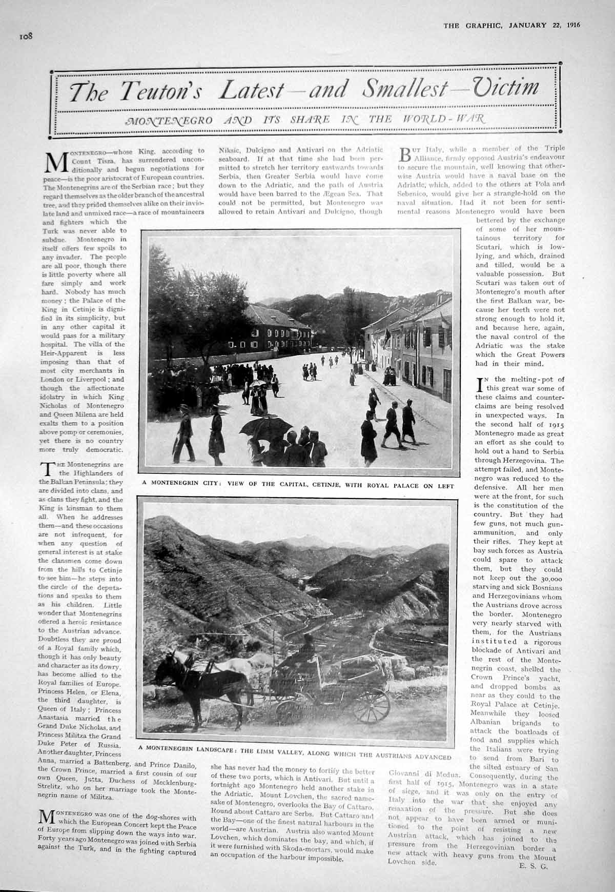 Old 1916 Montenegrin City Cetjine Palace Limm Valley Bay Antivari Law 20th