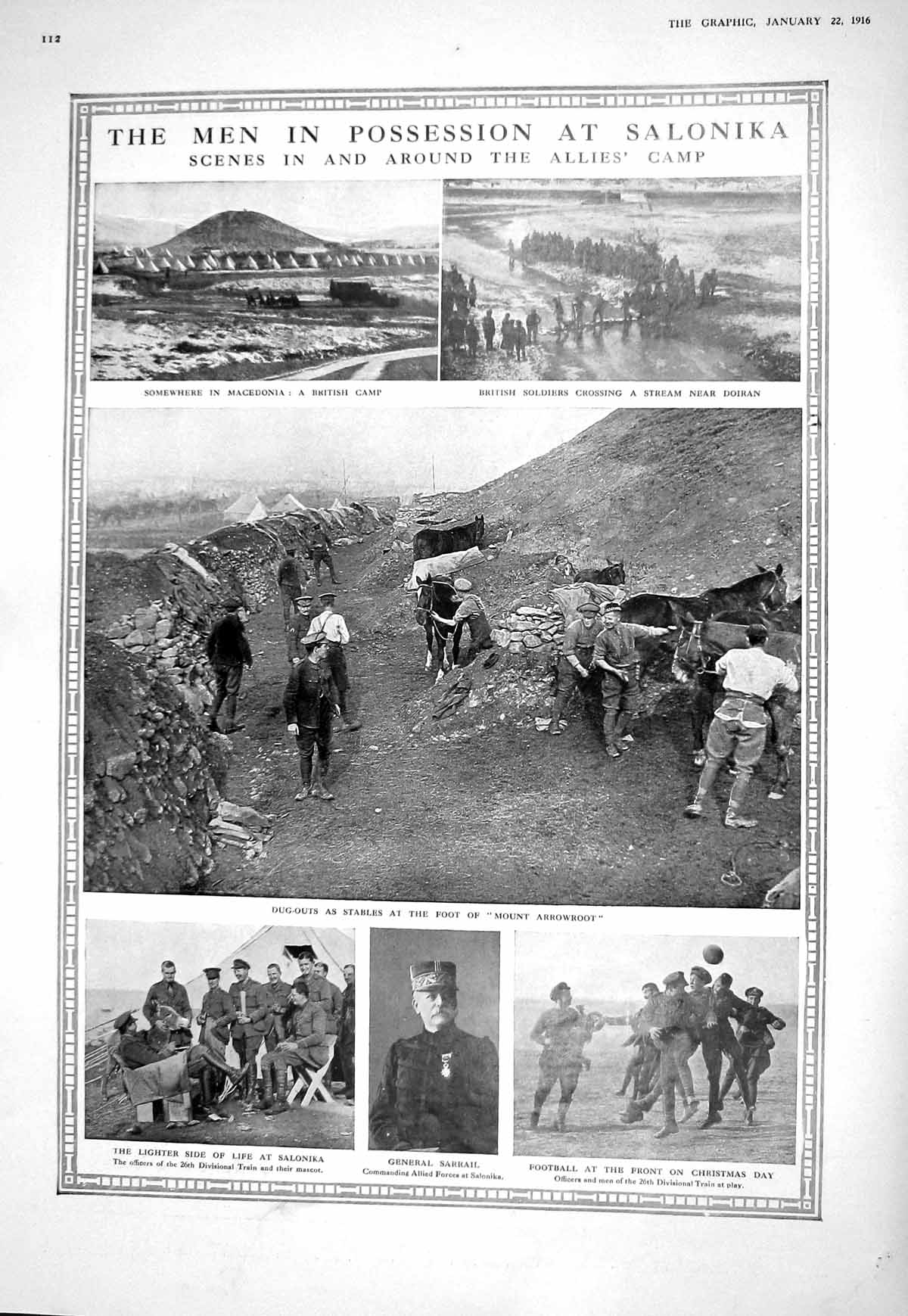 Antique Print 1916 Salonika War Camp Sarrail Macedonia Doiran Arrowroot Map