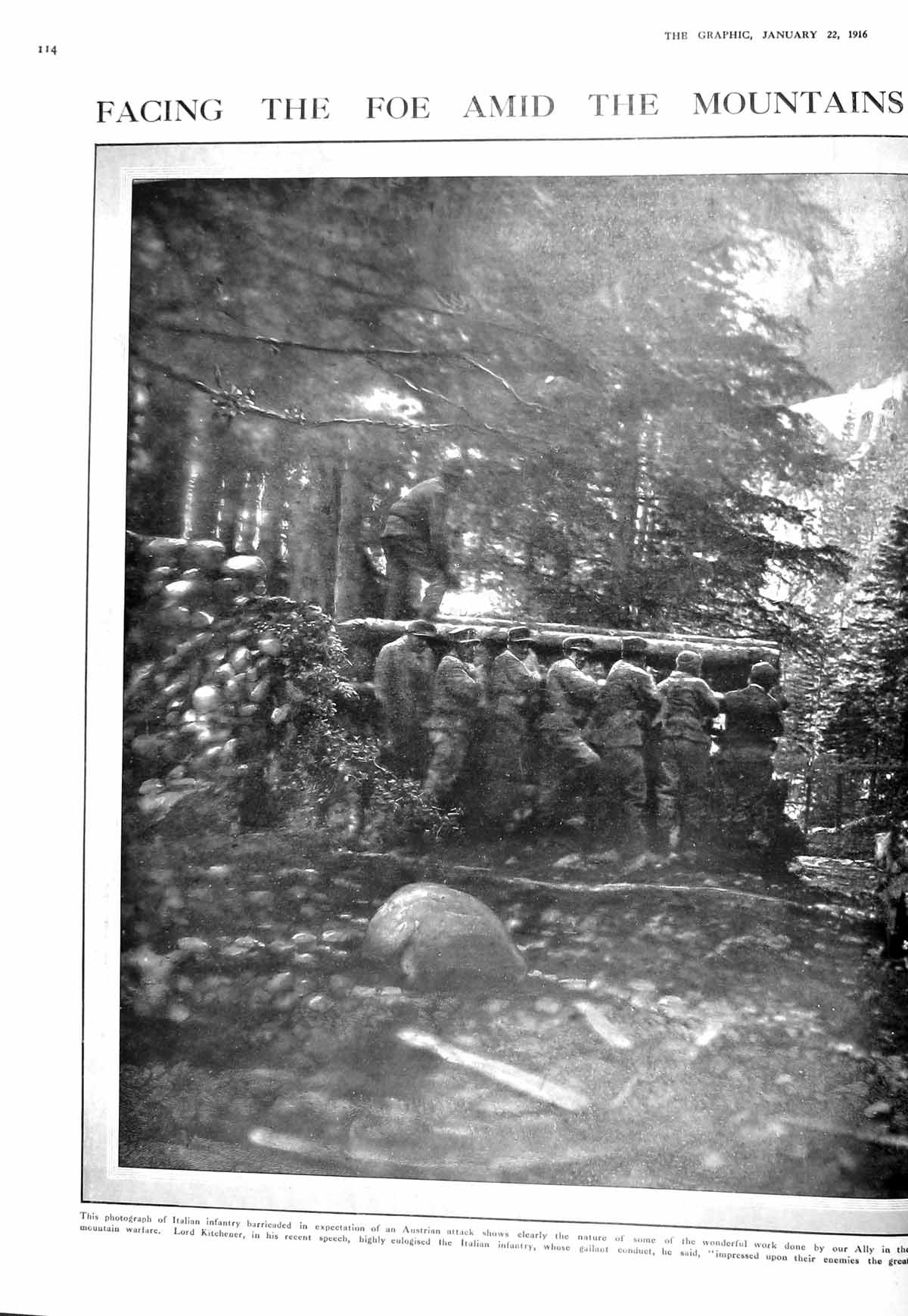 Old Print 1916 War Mountains Italian Austrian Siers Forest Trees Photogr 20th