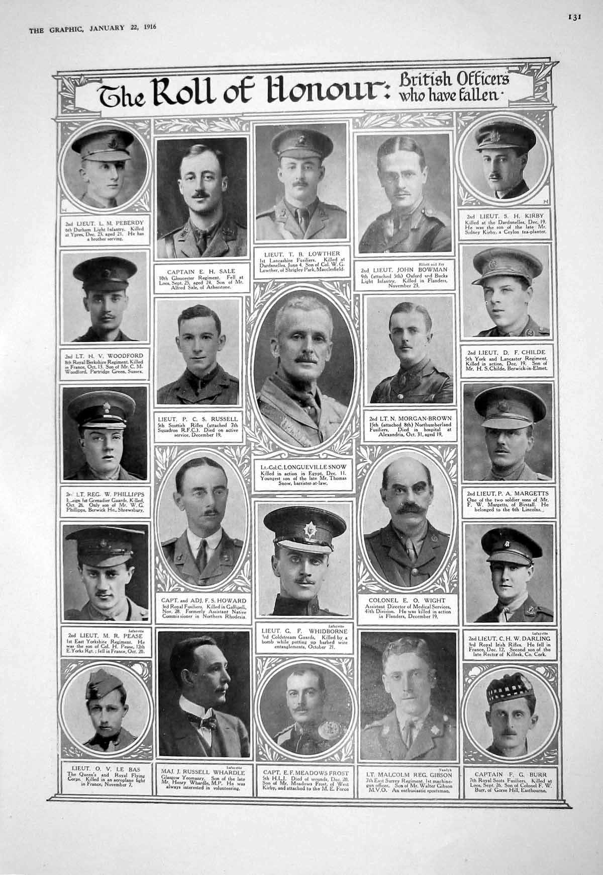 Old Print 1916 War Honour Lowther Whidborne Darling Burr Pease Bas Antinoe 20th