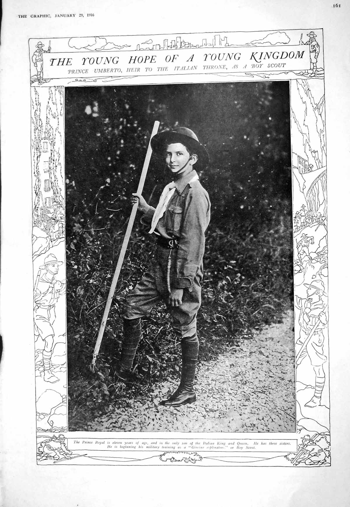 Antique Print 1916 Prince Umberto Italy Boy Scout British Siers French Jest