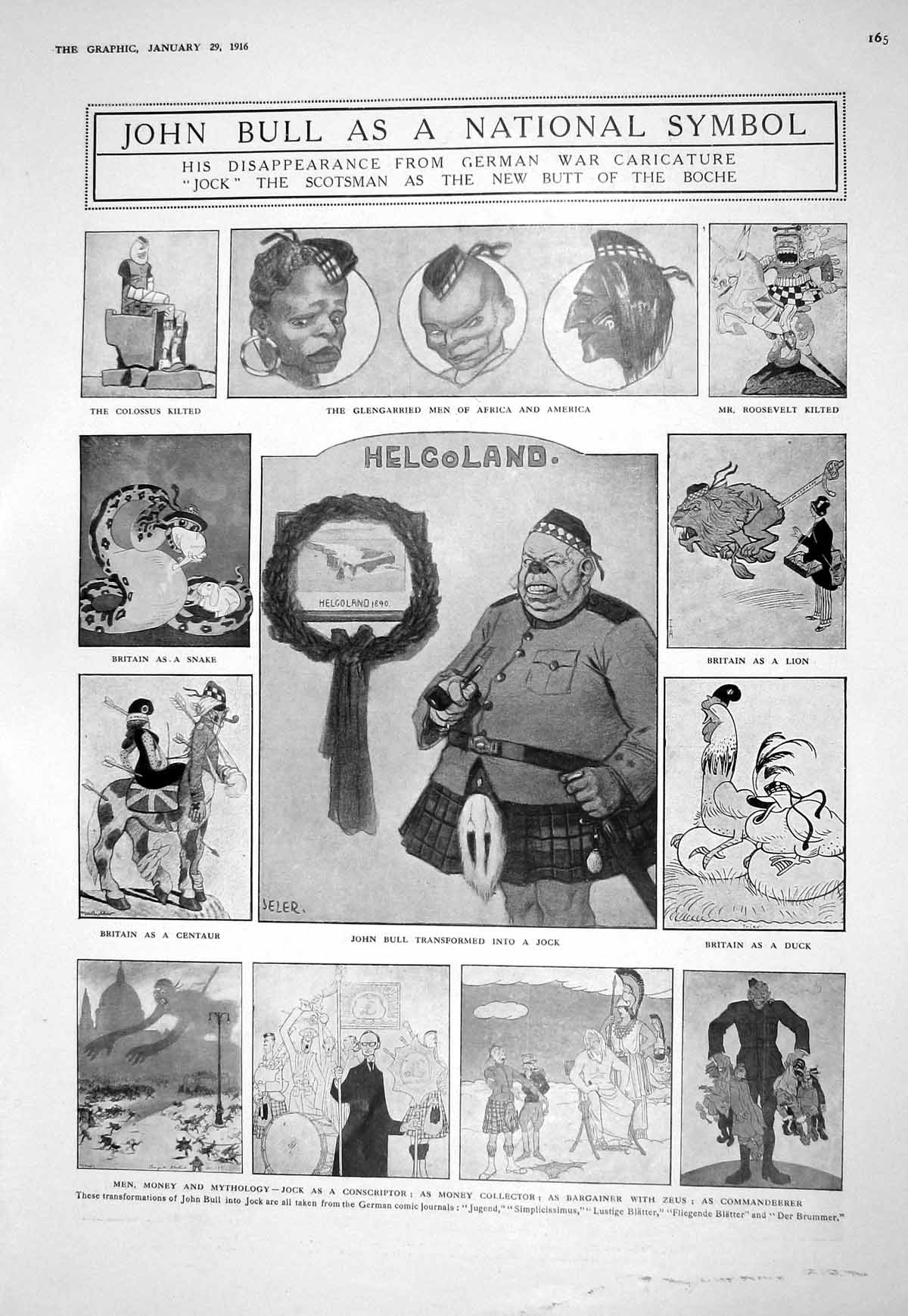 Old 1916 John Bull German War Caricature Fokker Monoplane British Sea 20th