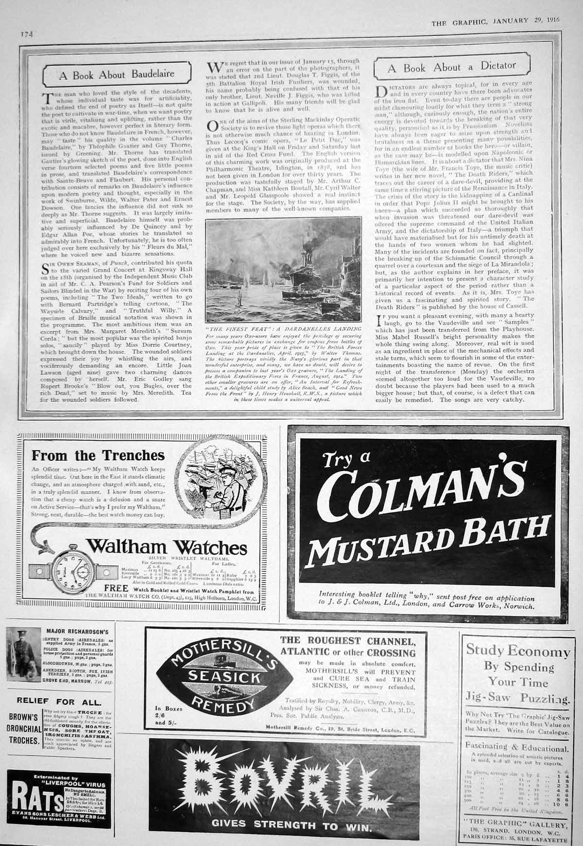Antique Old Print 1916 Dardanelles Ships War Colman'S Mustard Bovril Waltham