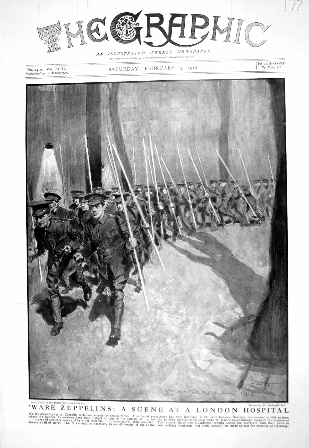 Old Print 1916 War Siers London Hospital Bartholomews National Guardsmen 20th