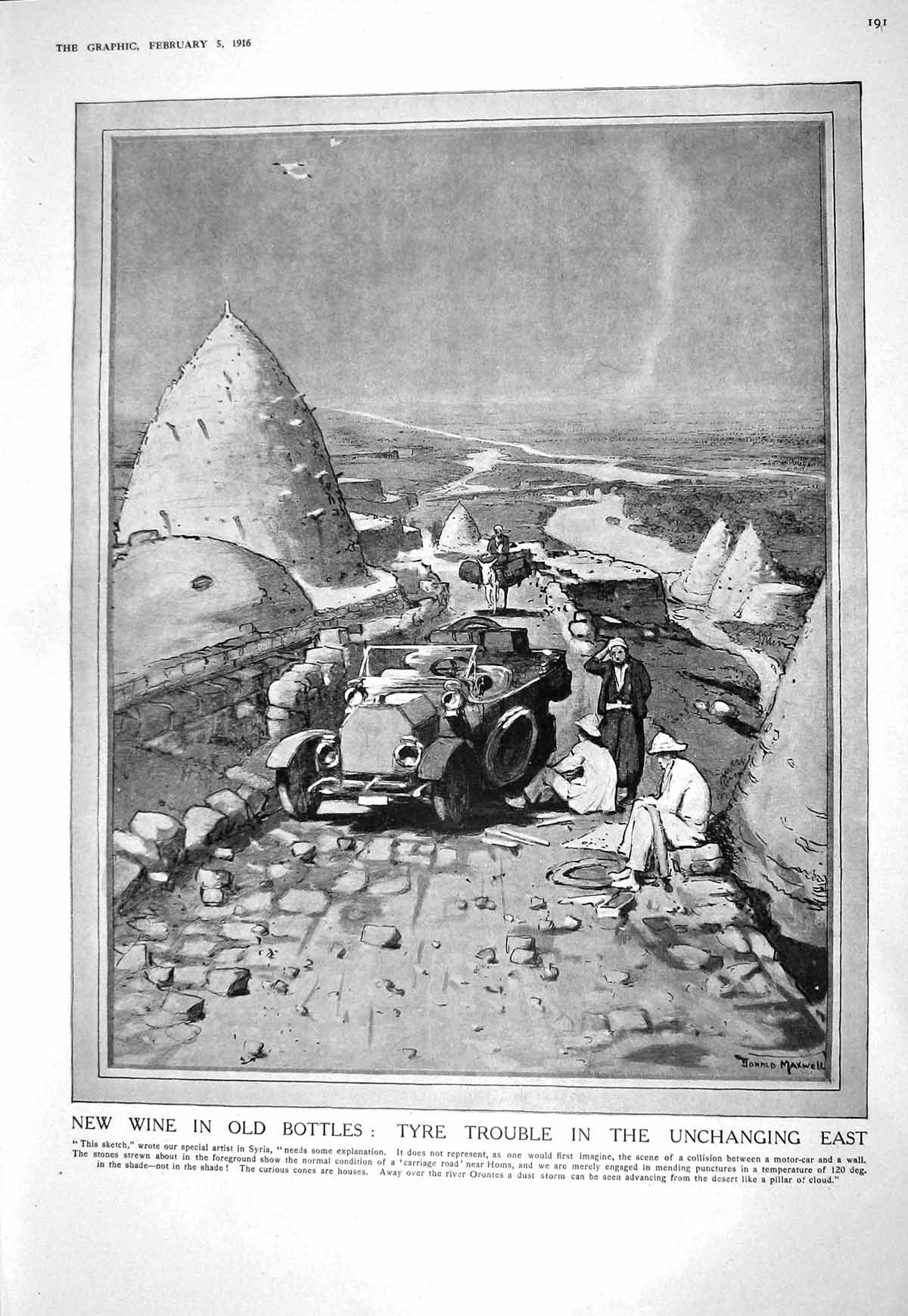 Old Print 1916 Syria Motor Car Hindu Humour British Lion India Britannia 20th