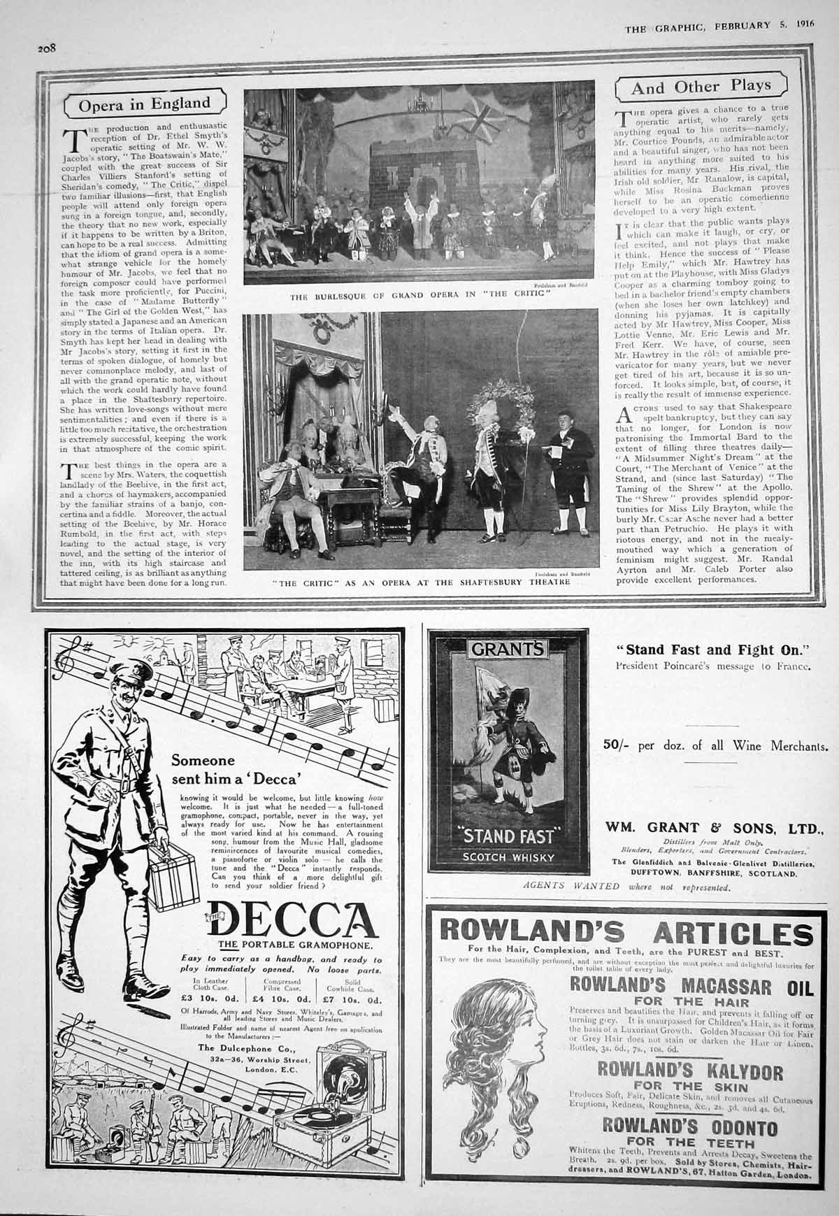 Antique Print 1916 Burlesque Grand Opera Theatre Critic Decca Grants Whisky