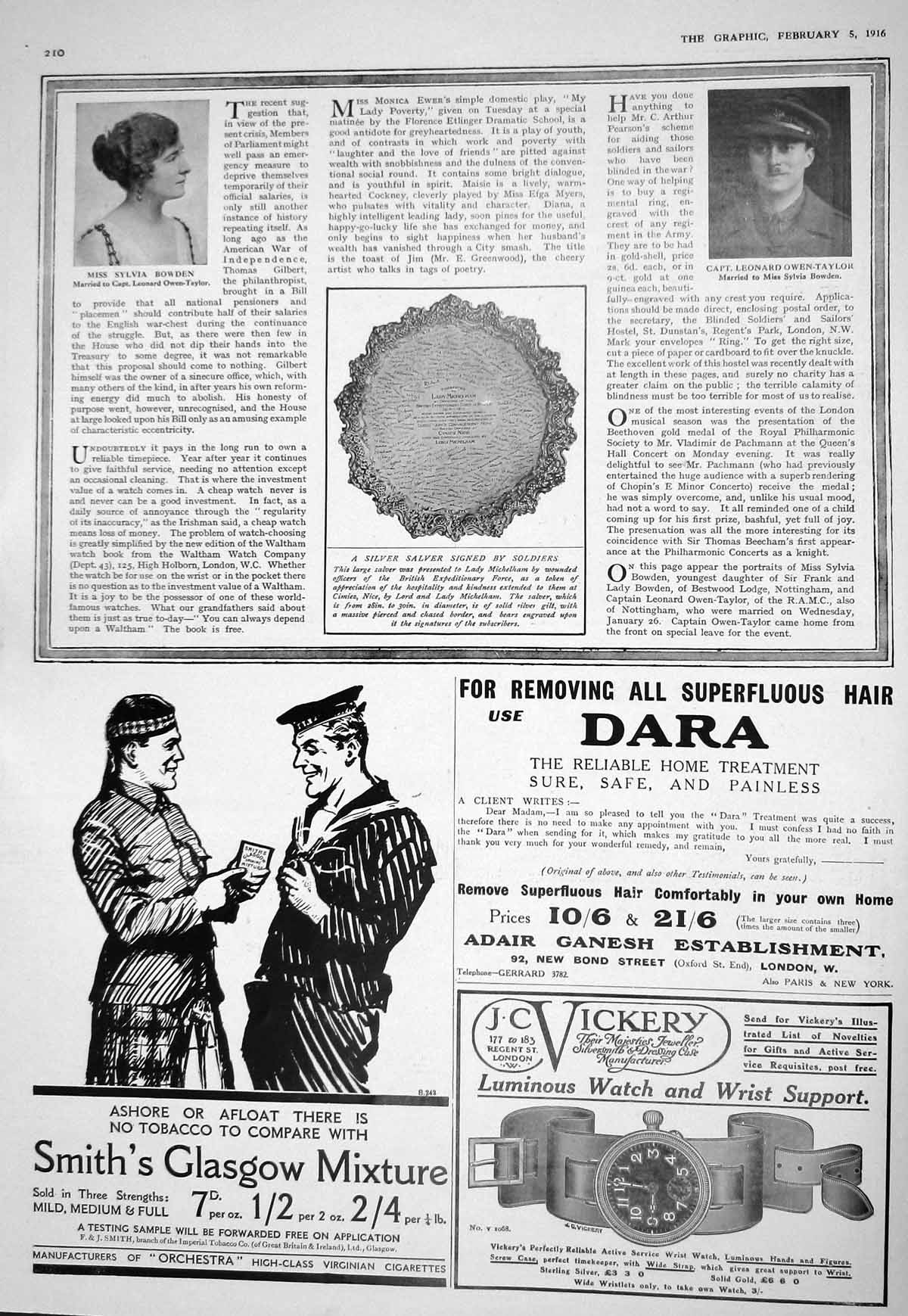 Old 1916 Sylvia Bowden Captain Leonard Owen-Taylor Silver Salver Mich 20th