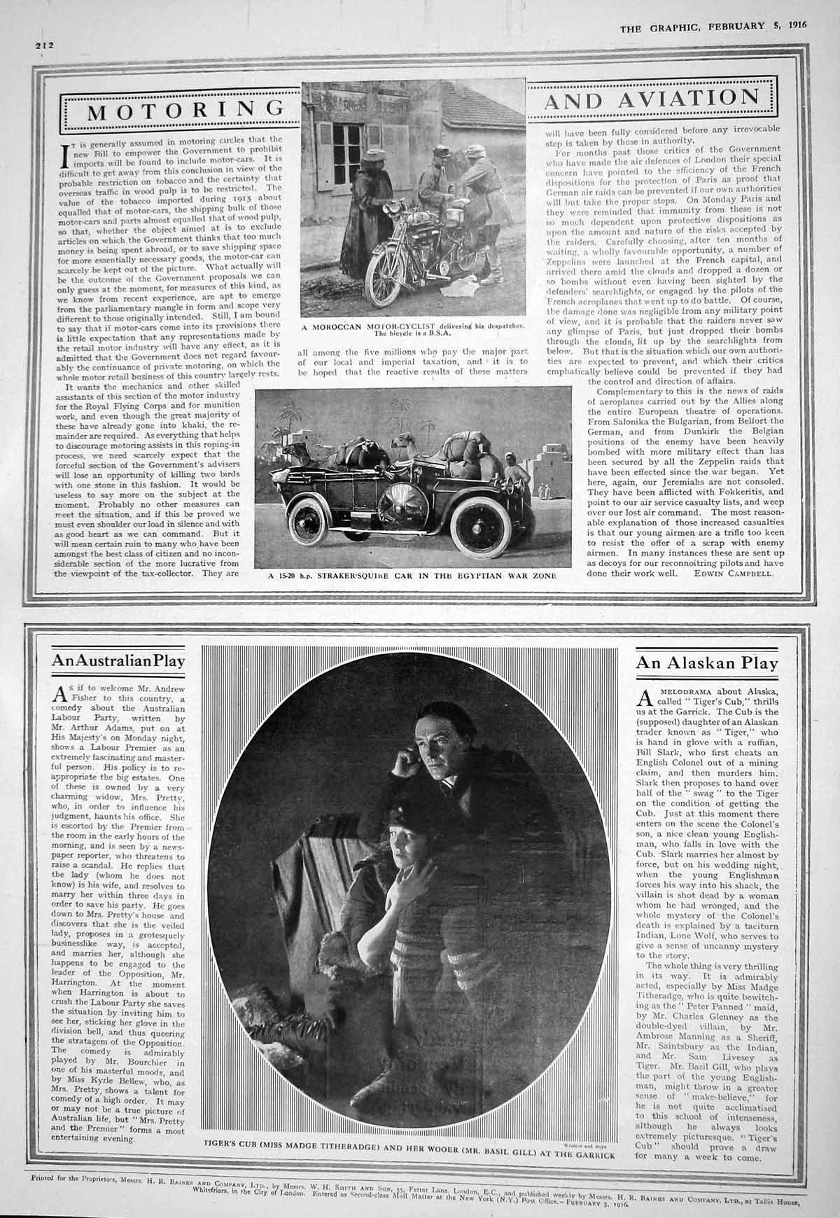 Old 1916 Moroccan Motor-Cyclist Straker-Squire Motor Car Theatre Tith 20th