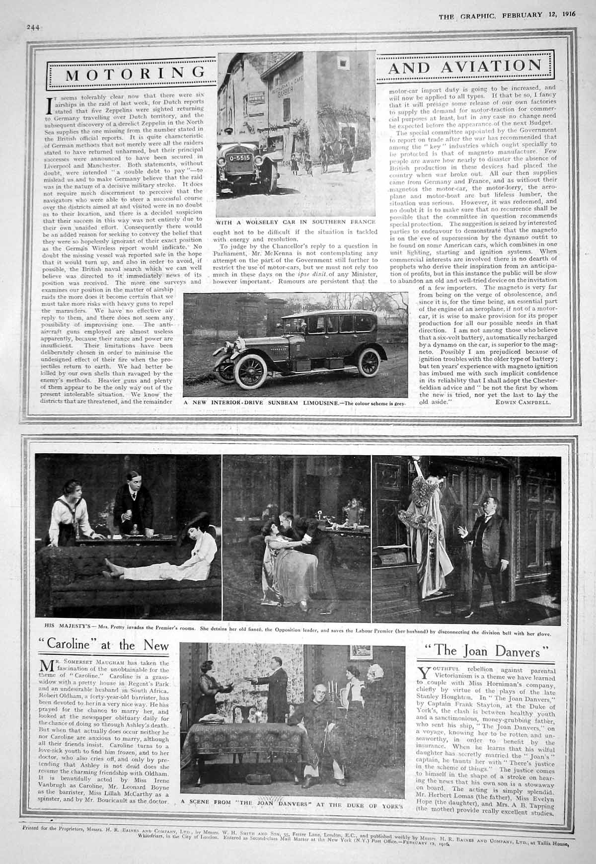 Old 1916 Wolseley Motor Car France Sunbeam Limousine Theatre Joan Dan 20th