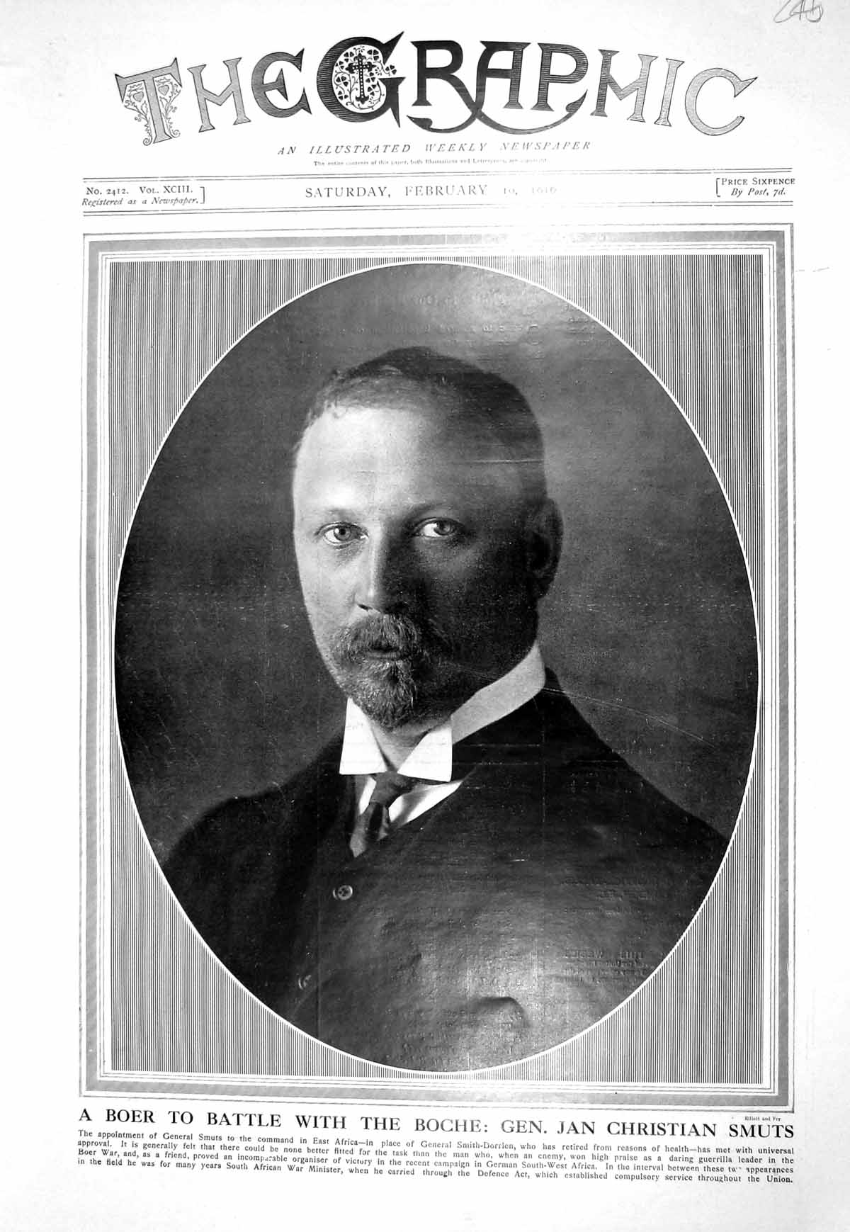 Old Antique Print 1916 Photograph General Jan Christian Smuts Boche War 20th