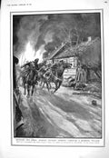 Antique Print 1916 War Russian Siers Horses Burning Village Stoddart Sapper
