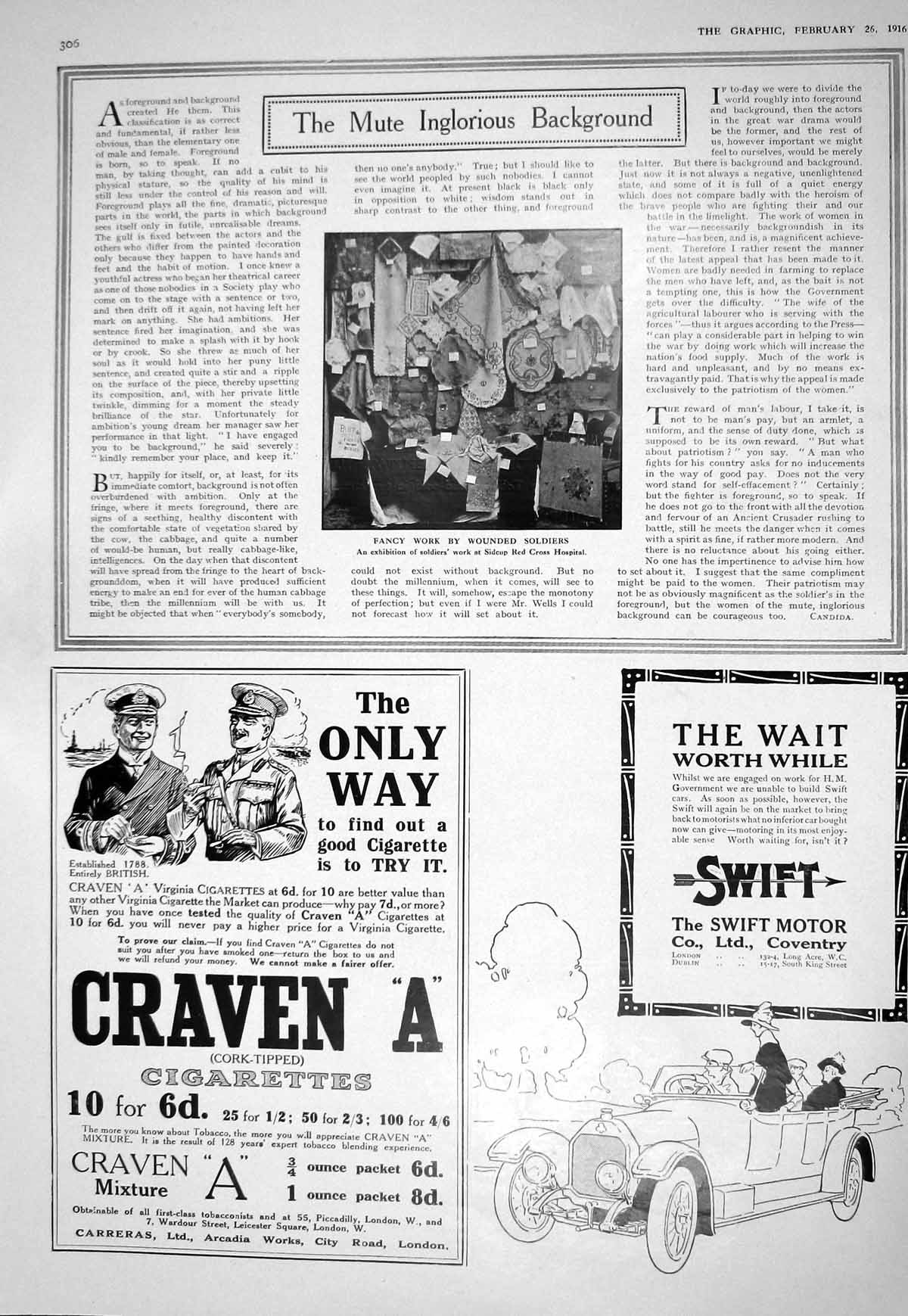 Antique Print 1916 Siers Work Sidcup Red Cross Hospital Craven Cigarettes 20th