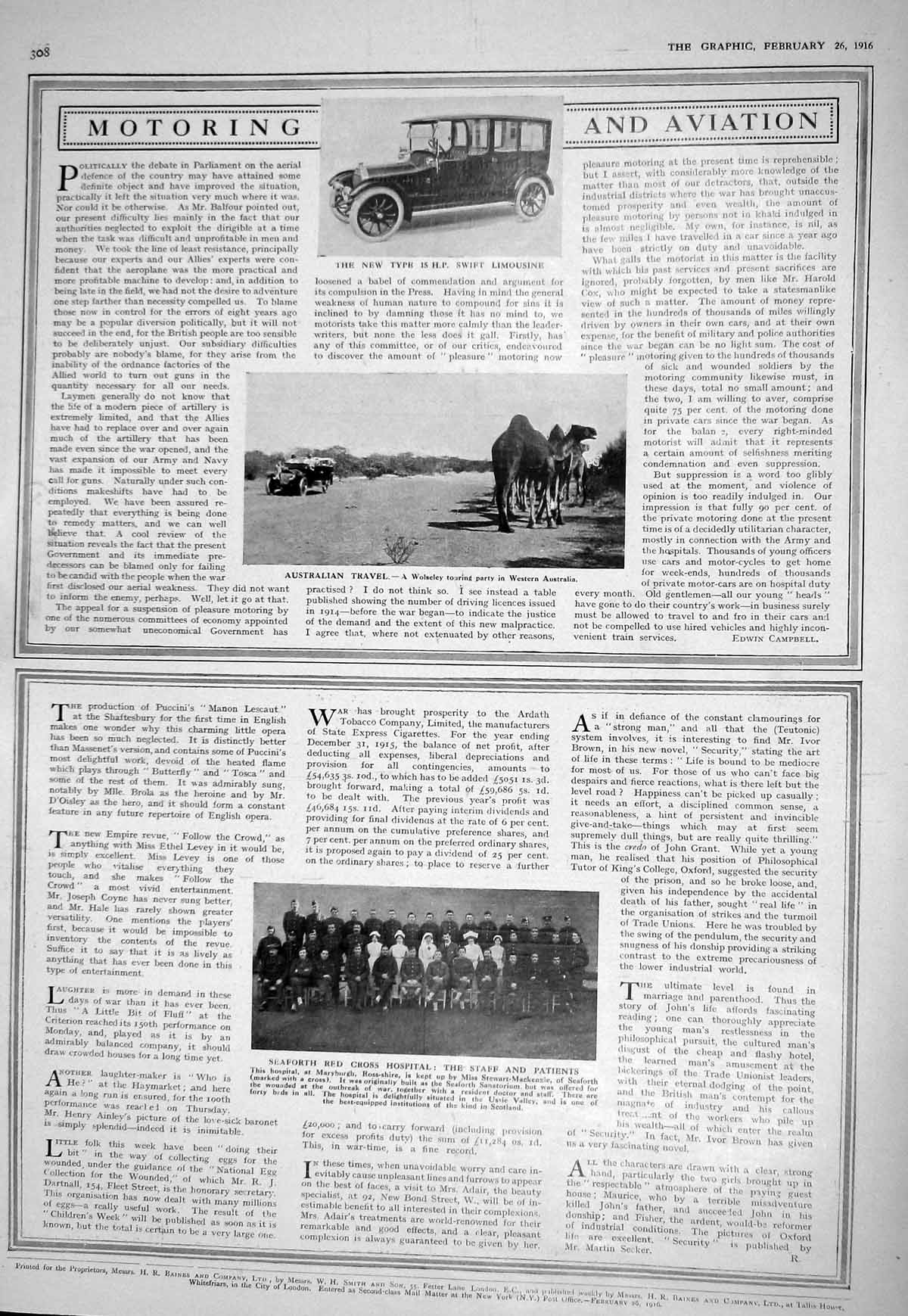 Old 1916 Swift Limousine Car Wolseley Seaforth Red Cross Hospital Mar 20th