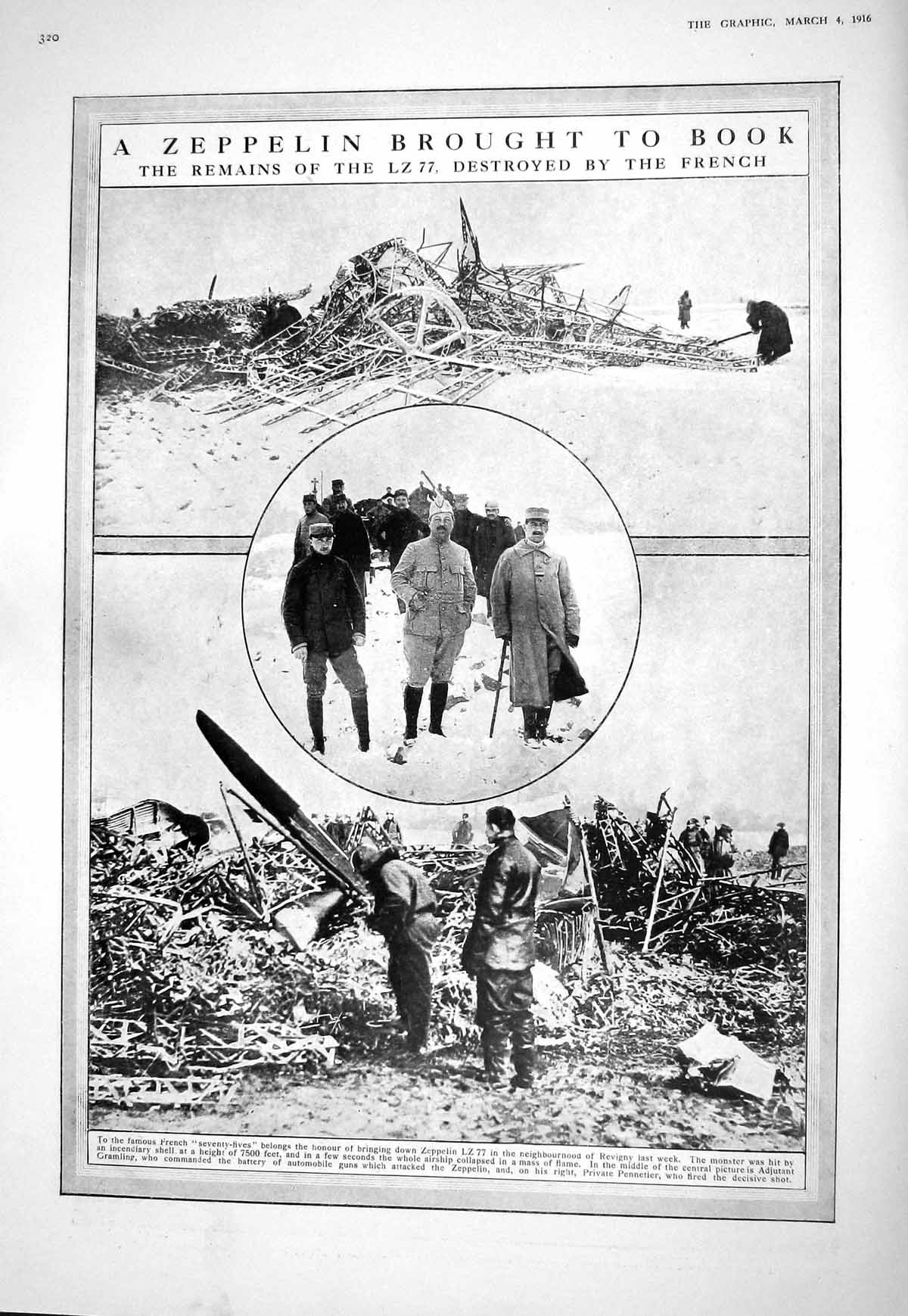 Old Print 1916 War Remains Zeppelin Pennetier Warriors British Trench Si 20th
