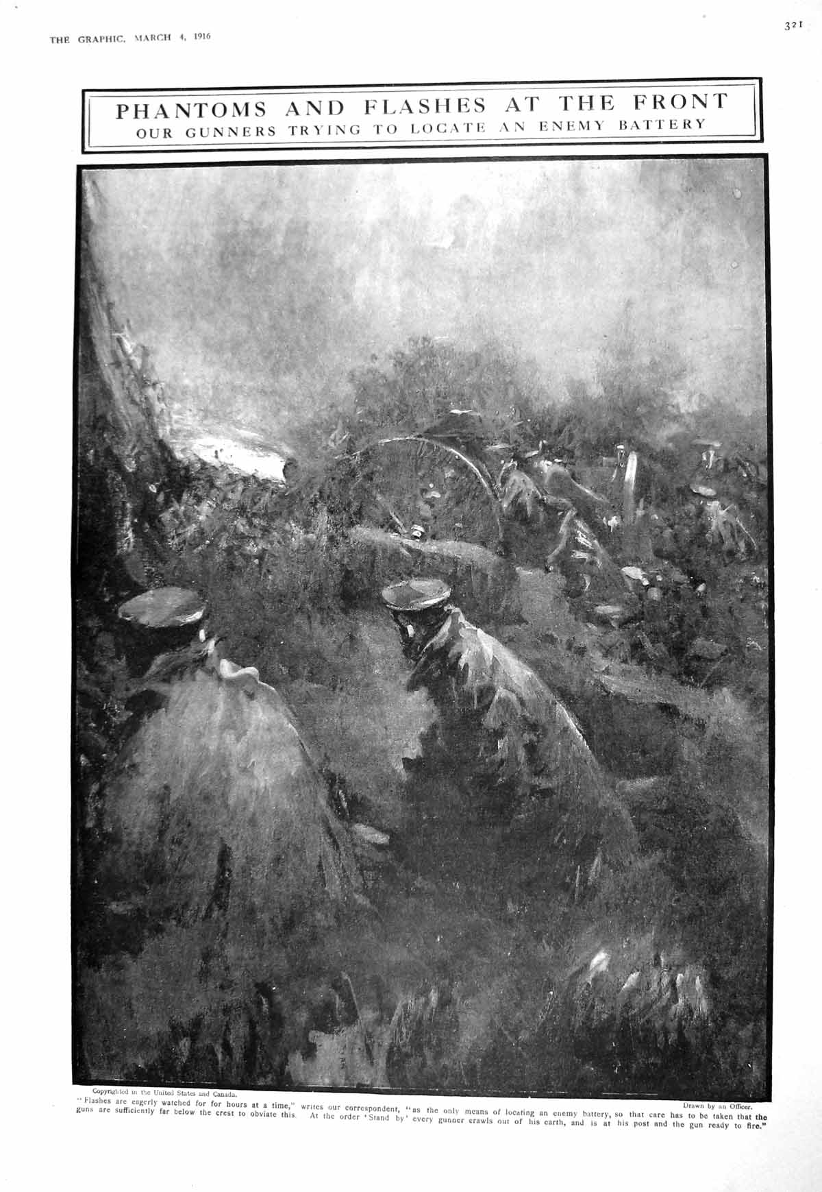 Antique Old Print 1916 War British Gunners Siers Trying Locate Enemy Battery