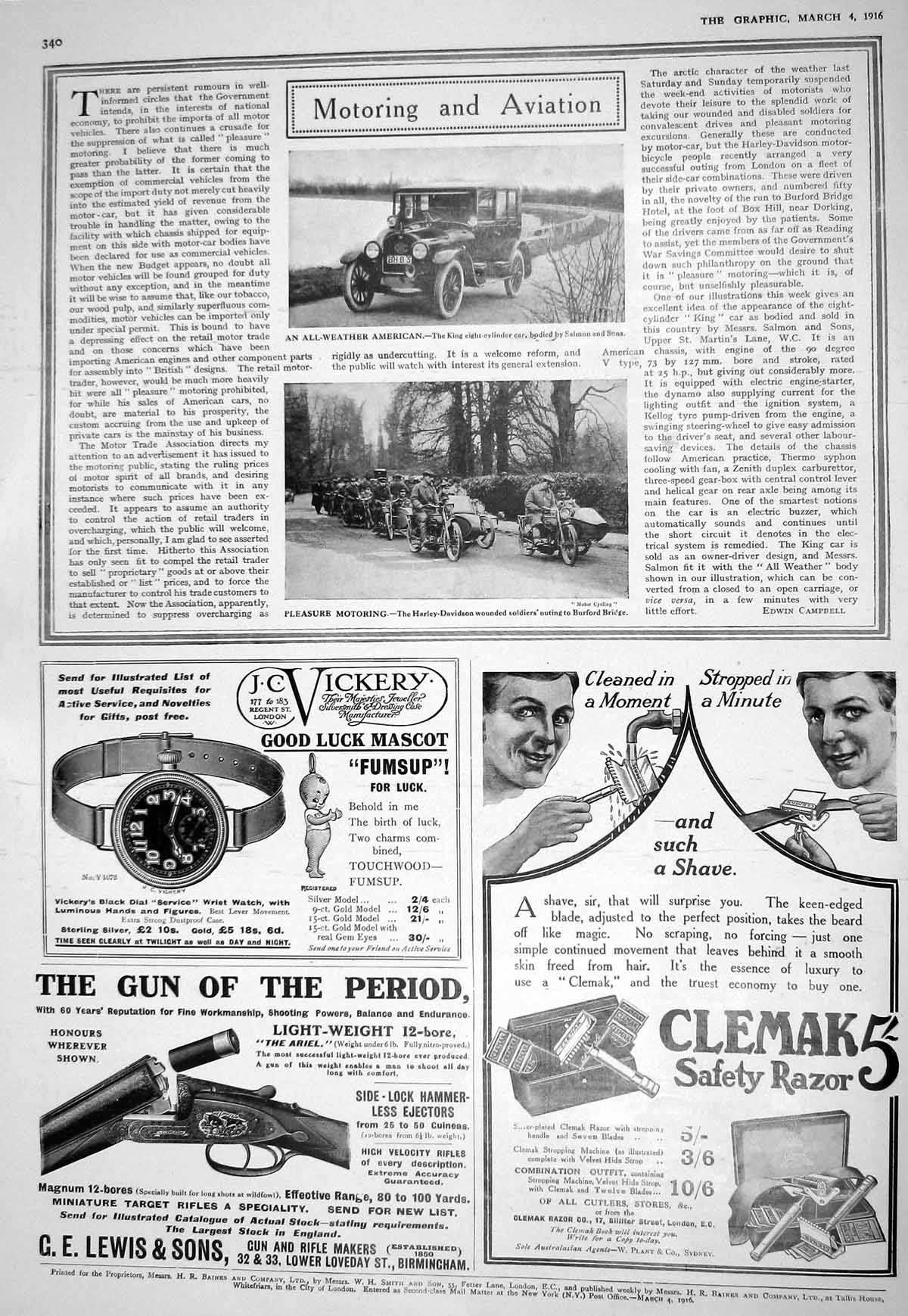 Old Print 1916 King Eight-Cylinder Motor Car Harley-Davidson Siers Burfo 20th