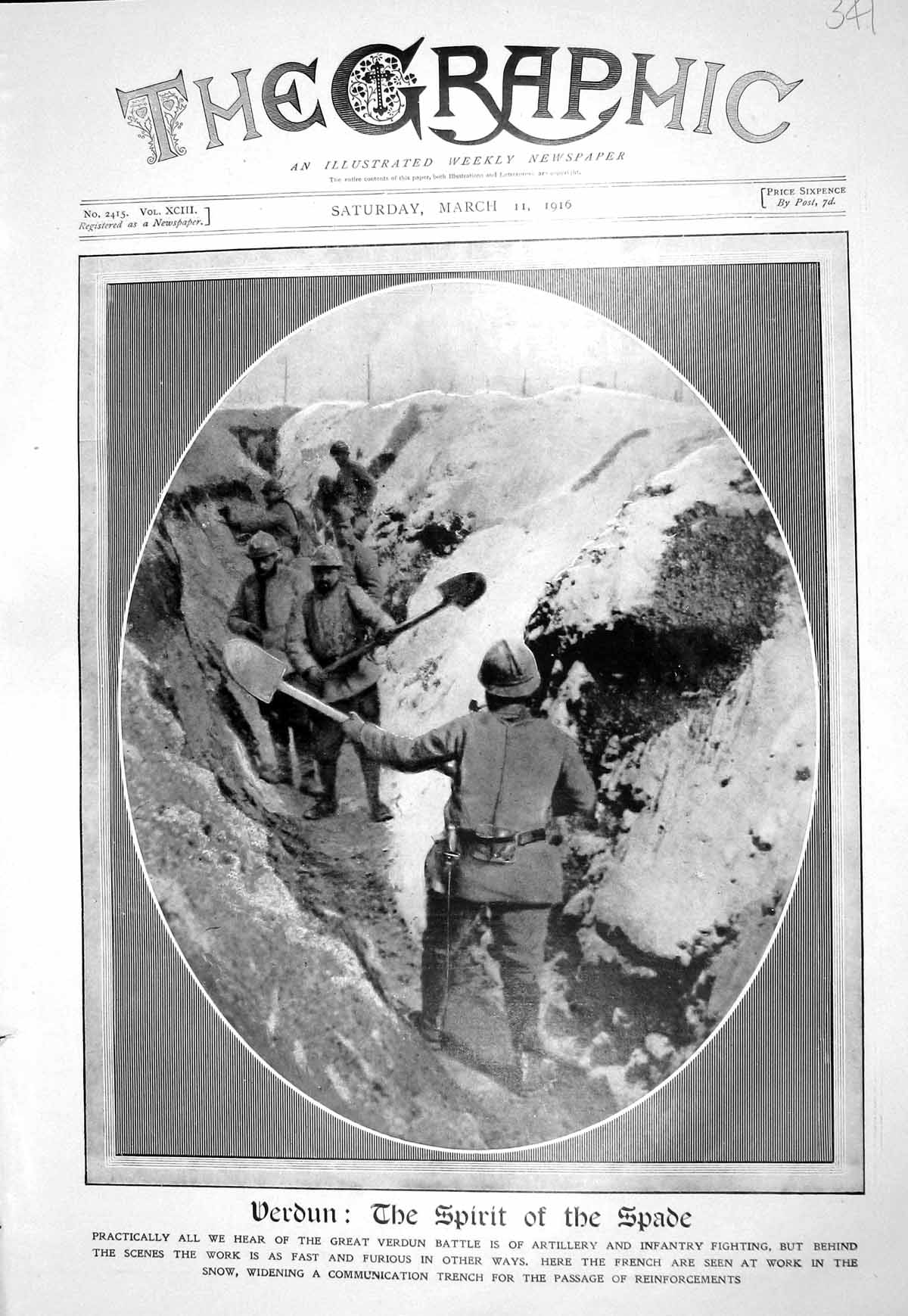 Old Print 1916 War Scene Digging Communication Trench Siers Verdun Photo 20th