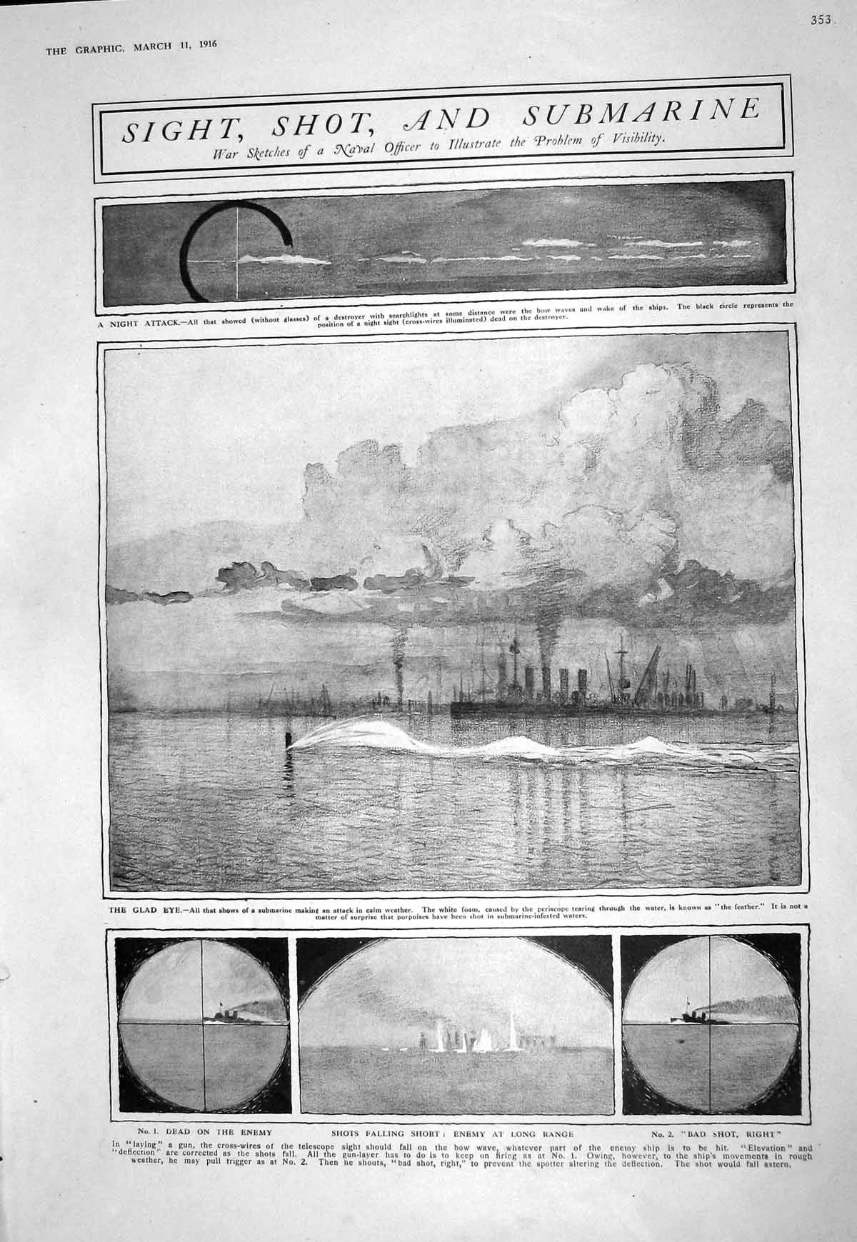Old 1916 War Naval Officer Submarine Periscope Destroyer Searchlights 20th