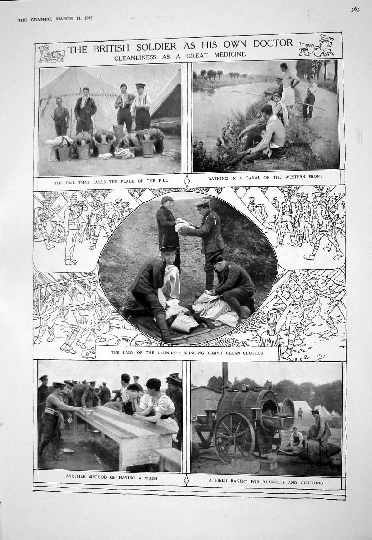 Old Print 1916 War British Siers Washing Laundry Commander Leckie Seafor 20th