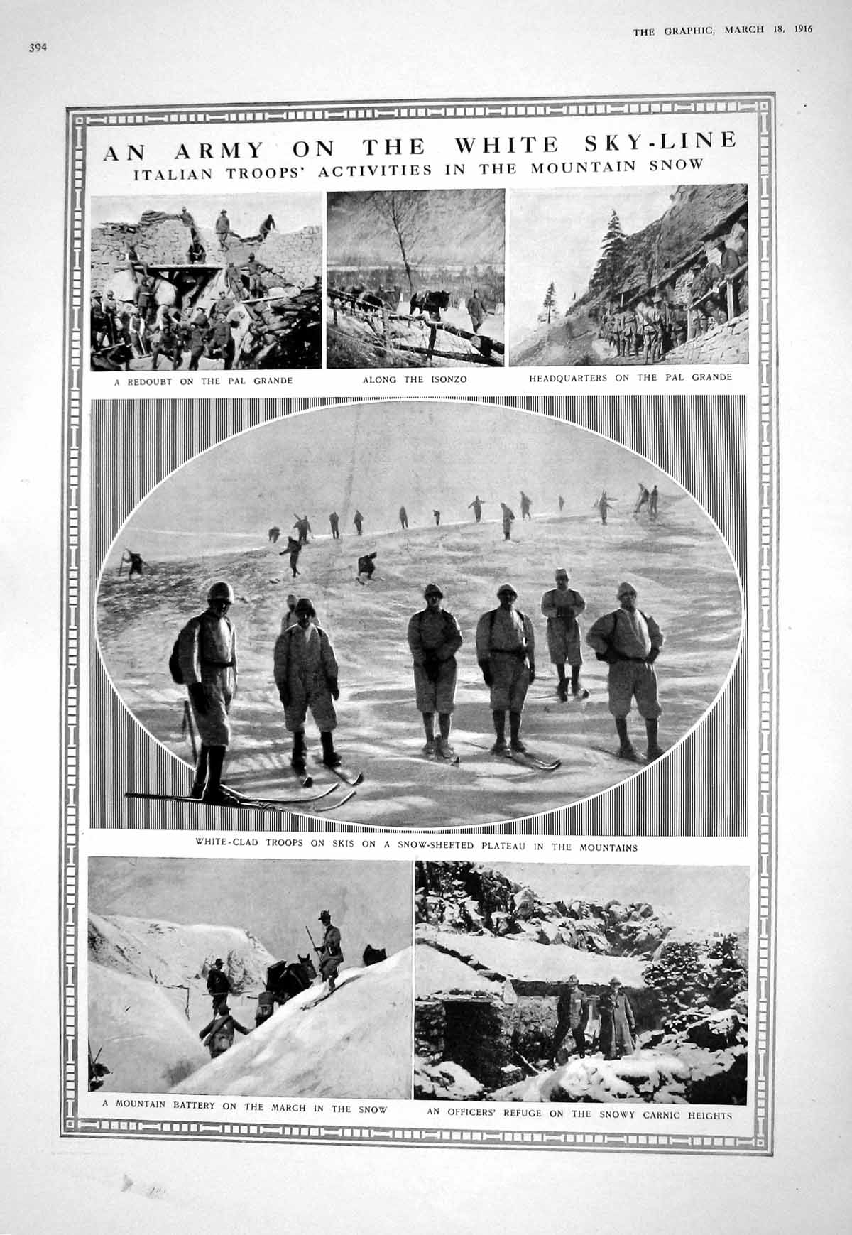 Antique Print 1916 War Snow Siers Pal Grande Isonzo Portman Square Nurses Re